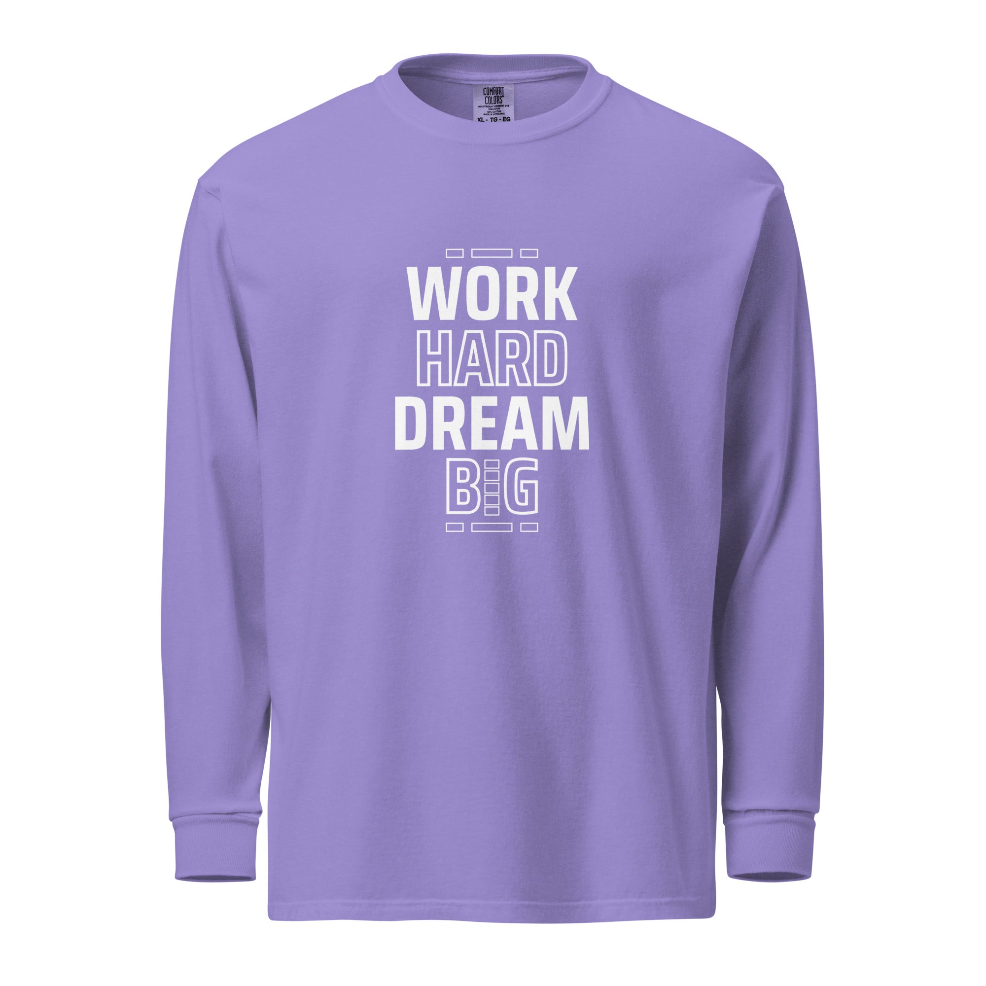 Unisex Garment-dyed heavyweight long-sleeve shirt | Work Hard , Dream Big long-sleeve shirt AwRans Clothing unisex-garment-dyed-heavyweight-long-sleeve-shirt-violet-front-67eab157db0d0