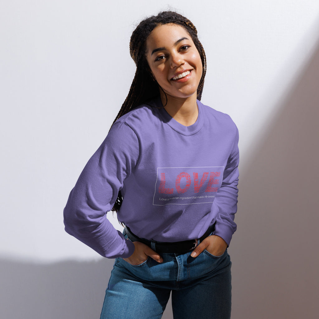 Unisex Garment-dyed heavyweight long-sleeve shirt | Love long-sleeve shirt AwRans Clothing unisex-garment-dyed-heavyweight-long-sleeve-shirt-violet-front-67eab20cab17b