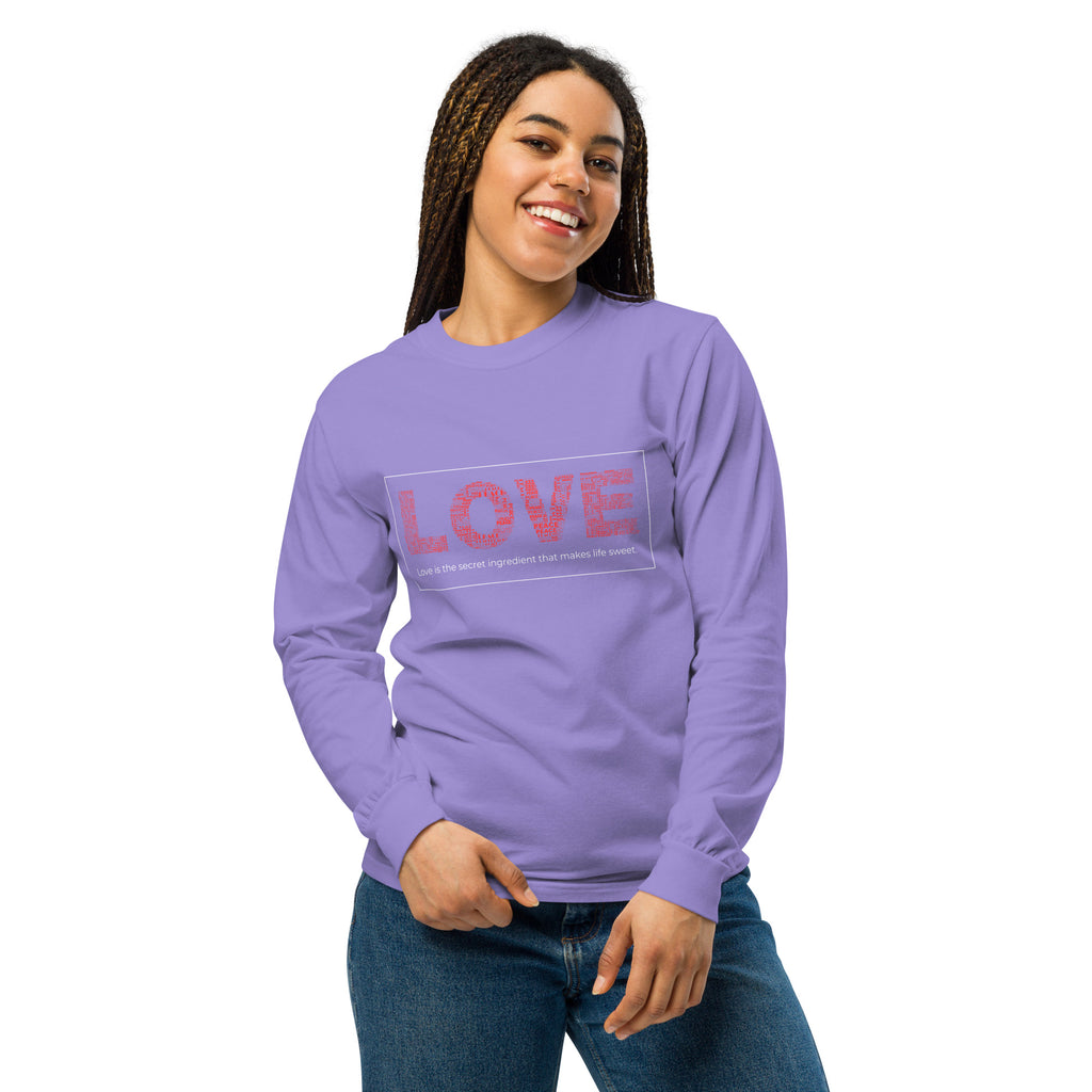 Unisex Garment-dyed heavyweight long-sleeve shirt | Love long-sleeve shirt AwRans Clothing unisex-garment-dyed-heavyweight-long-sleeve-shirt-violet-front-67eab20cb4a0b