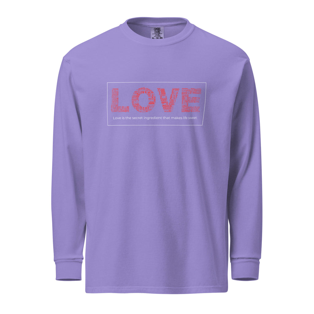 Unisex Garment-dyed heavyweight long-sleeve shirt | Love long-sleeve shirt AwRans Clothing unisex-garment-dyed-heavyweight-long-sleeve-shirt-violet-front-67eab20cb83a7