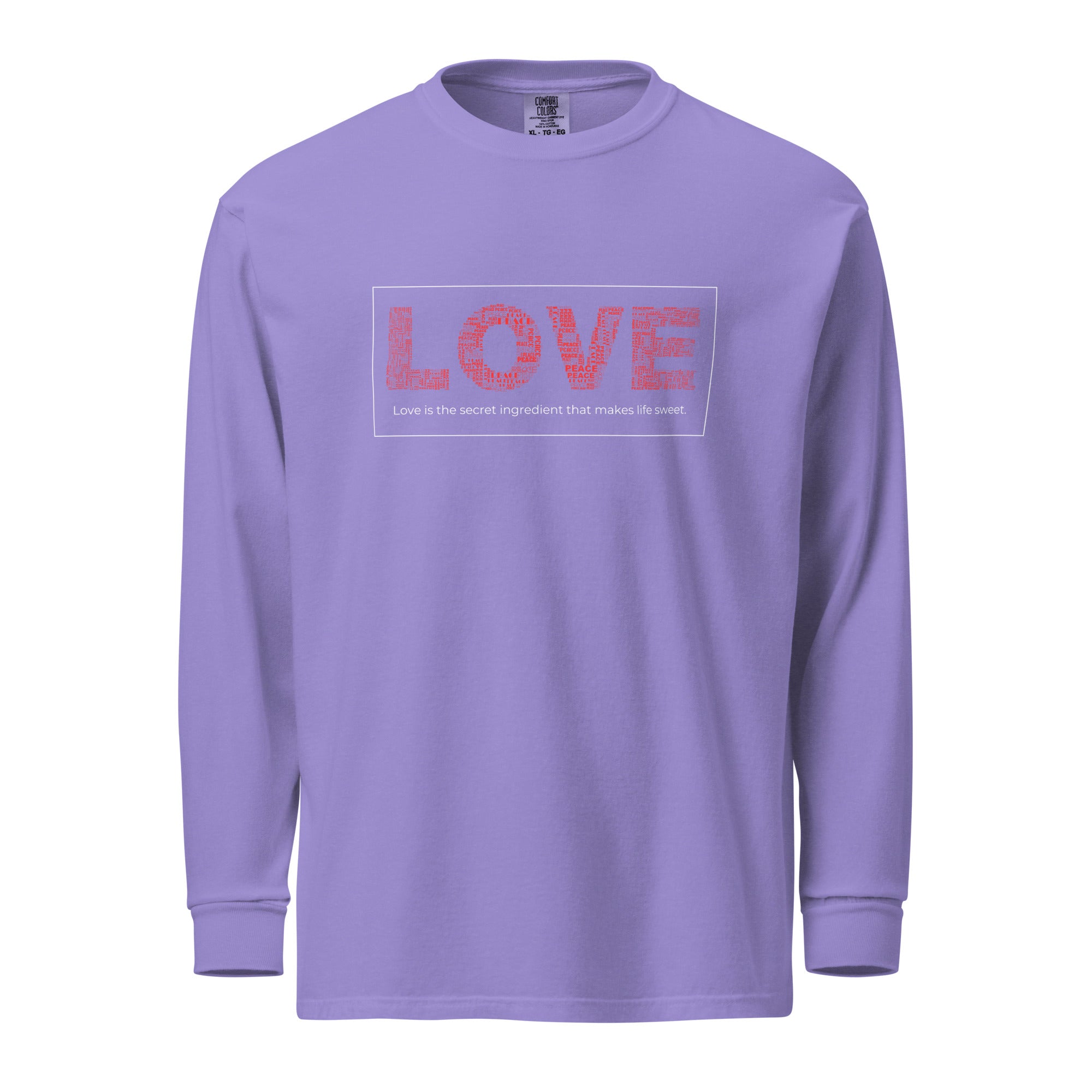 Unisex Garment-dyed heavyweight long-sleeve shirt | Love long-sleeve shirt AwRans Clothing unisex-garment-dyed-heavyweight-long-sleeve-shirt-violet-front-67eab20cb83a7
