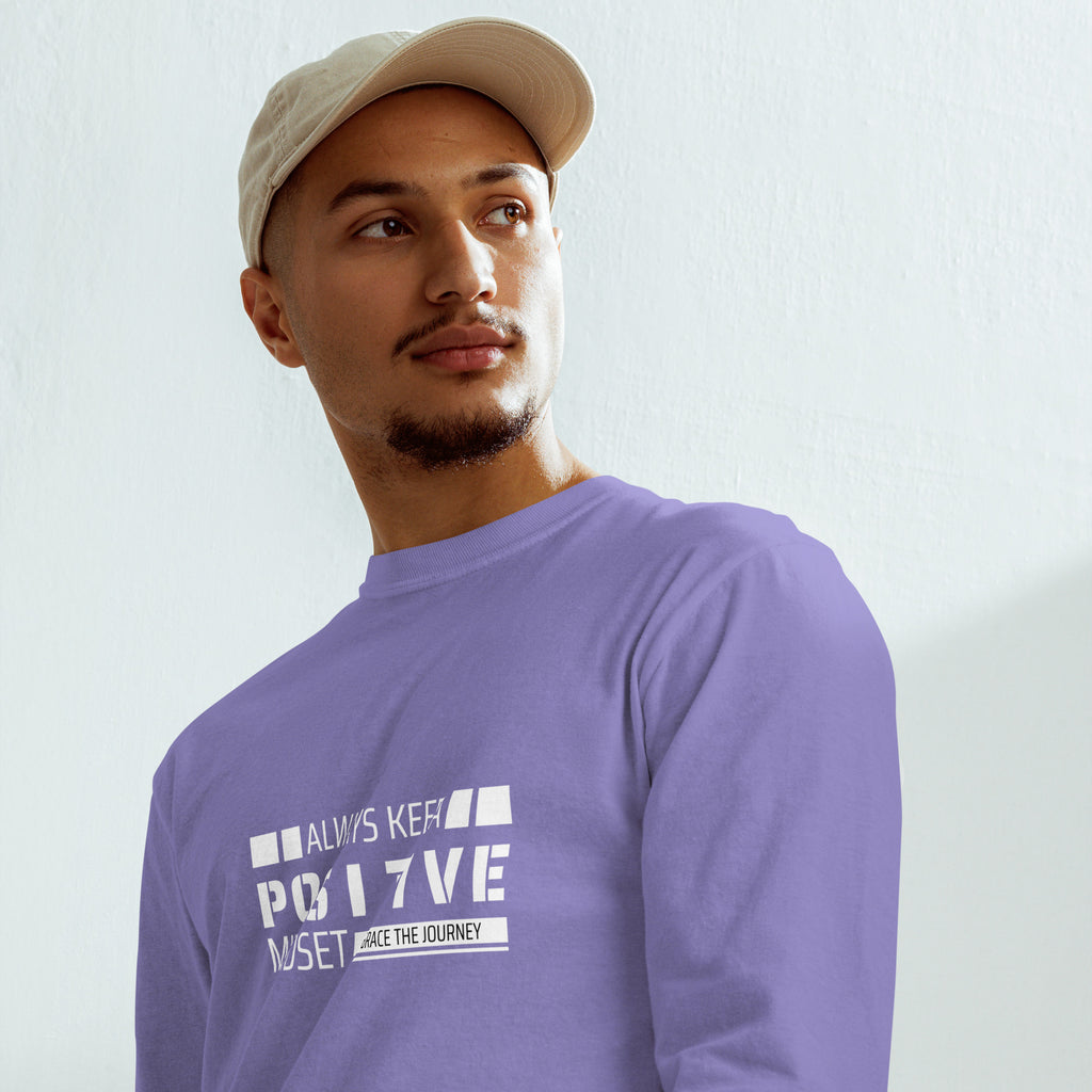 Unisex Garment-dyed heavyweight long-sleeve shirt | Always Keep A Positive Mindset long-sleeve shirt AwRans Clothing unisex-garment-dyed-heavyweight-long-sleeve-shirt-violet-front-67eab2c3326f9