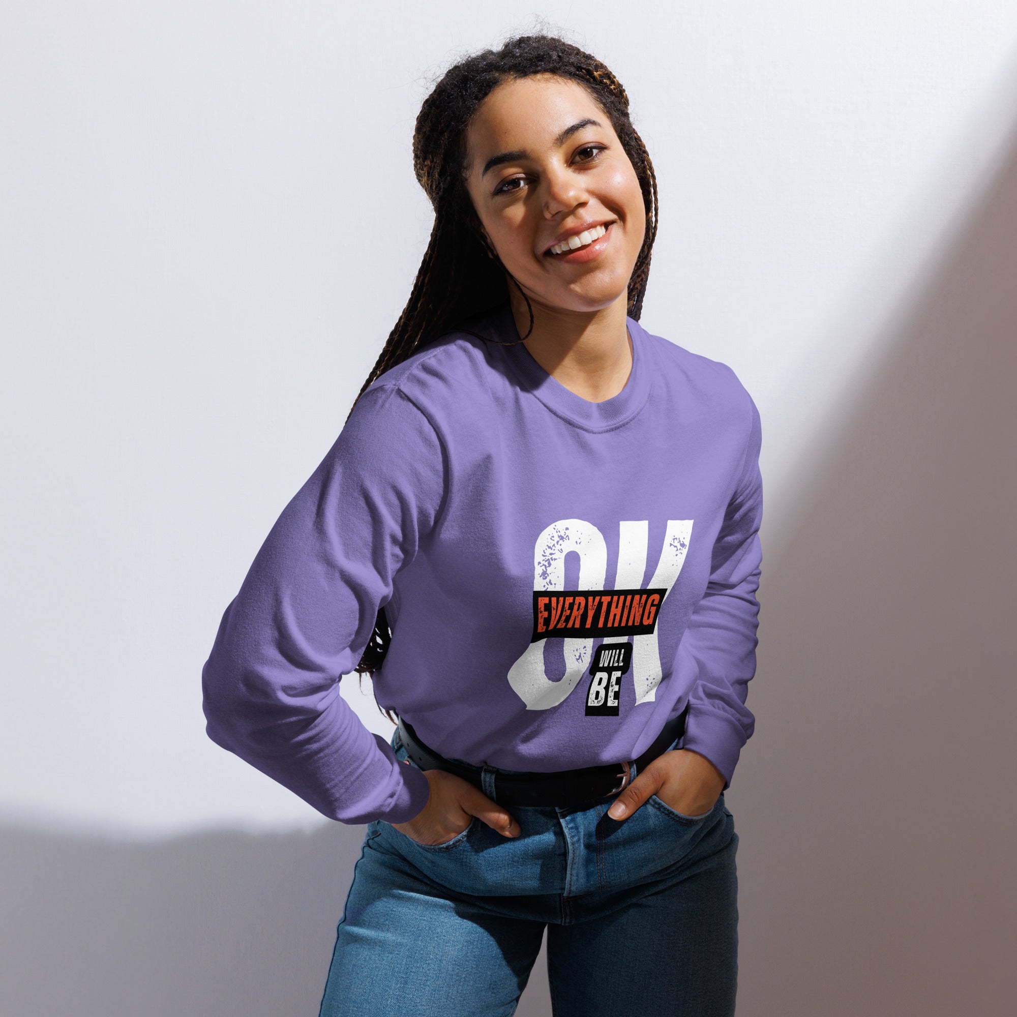 Unisex Garment-dyed heavyweight long-sleeve shirt | Everything Will Be Ok long-sleeve shirt AwRans Clothing unisex-garment-dyed-heavyweight-long-sleeve-shirt-violet-front-67eab3790397d