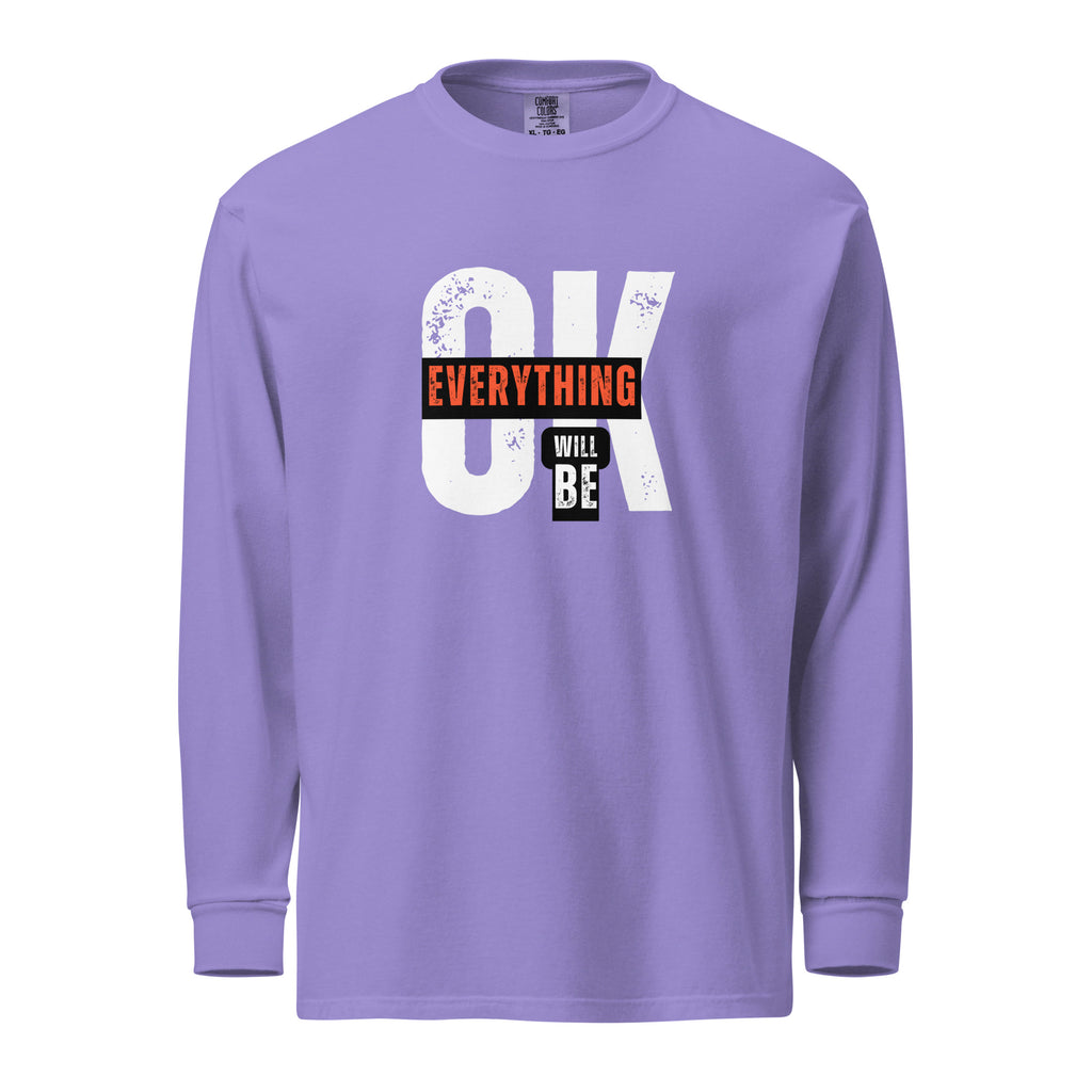 Unisex Garment-dyed heavyweight long-sleeve shirt | Everything Will Be Ok long-sleeve shirt AwRans Clothing unisex-garment-dyed-heavyweight-long-sleeve-shirt-violet-front-67eab3790e24e
