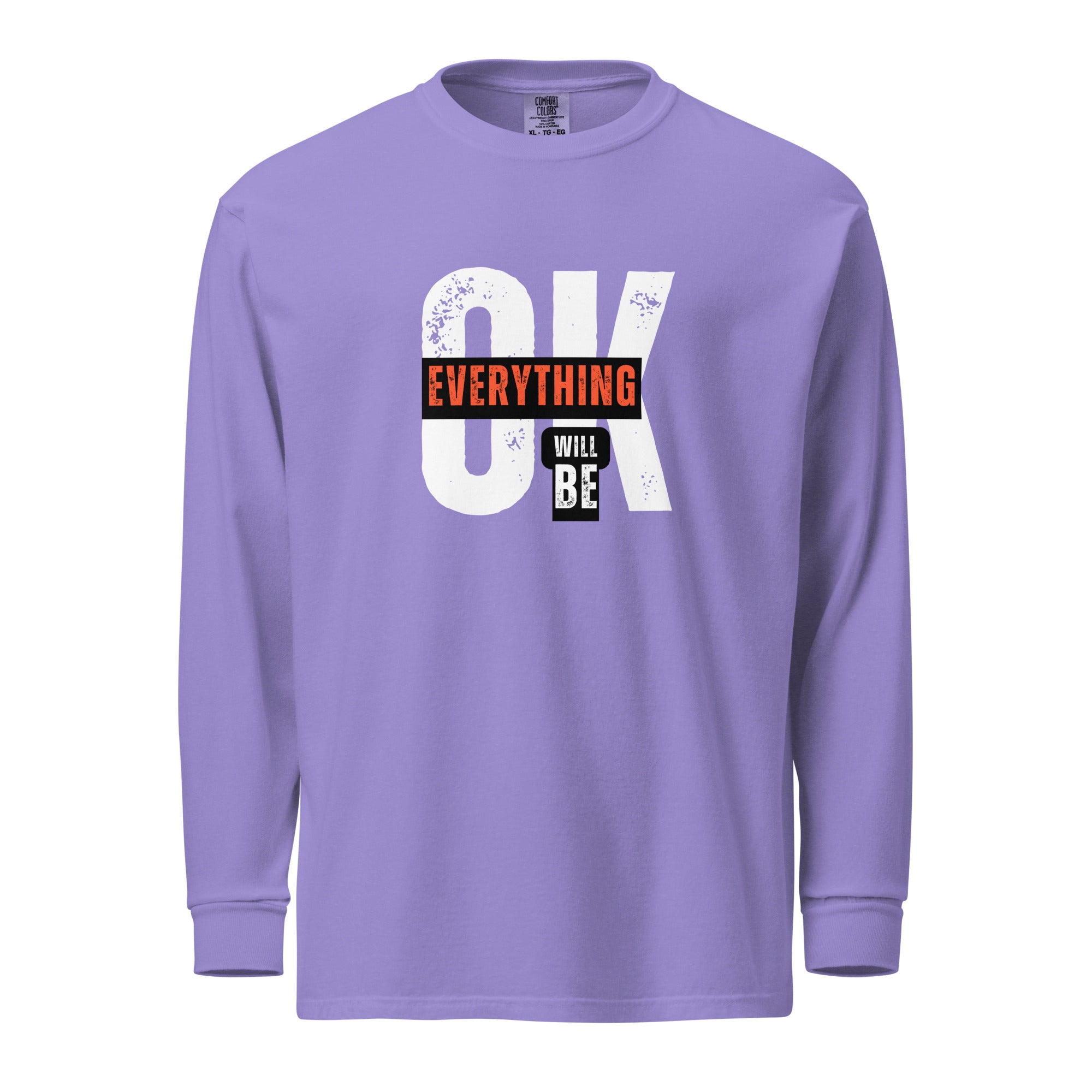 Unisex Garment-dyed heavyweight long-sleeve shirt | Everything Will Be Ok long-sleeve shirt AwRans Clothing unisex-garment-dyed-heavyweight-long-sleeve-shirt-violet-front-67eab3790e24e