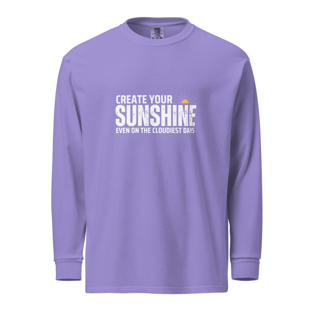 Unisex Garment-dyed heavyweight long-sleeve shirt | Create Your Sunshine long-sleeve shirt AwRans Clothing unisex-garment-dyed-heavyweight-long-sleeve-shirt-violet-front-67eab77388139
