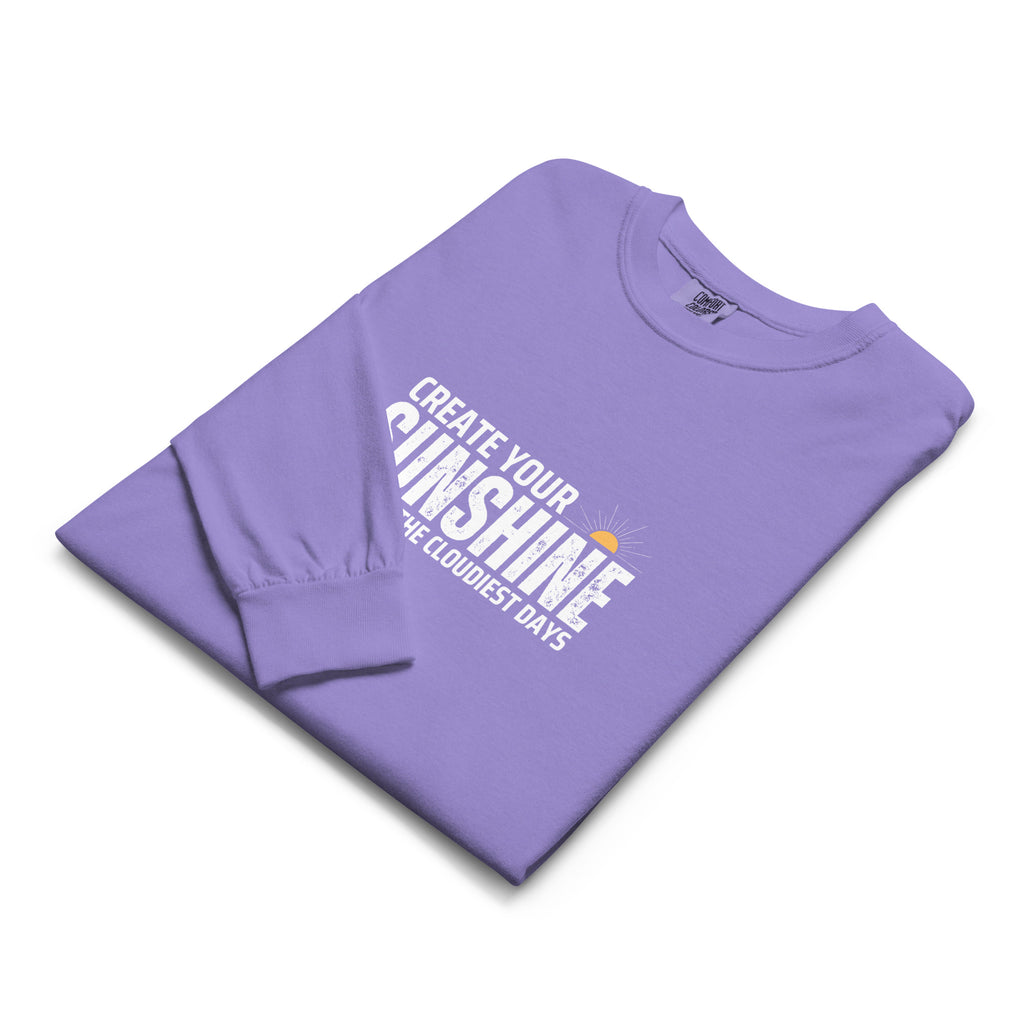 Unisex Garment-dyed heavyweight long-sleeve shirt | Create Your Sunshine long-sleeve shirt AwRans Clothing unisex-garment-dyed-heavyweight-long-sleeve-shirt-violet-front-67eab7738c8c1
