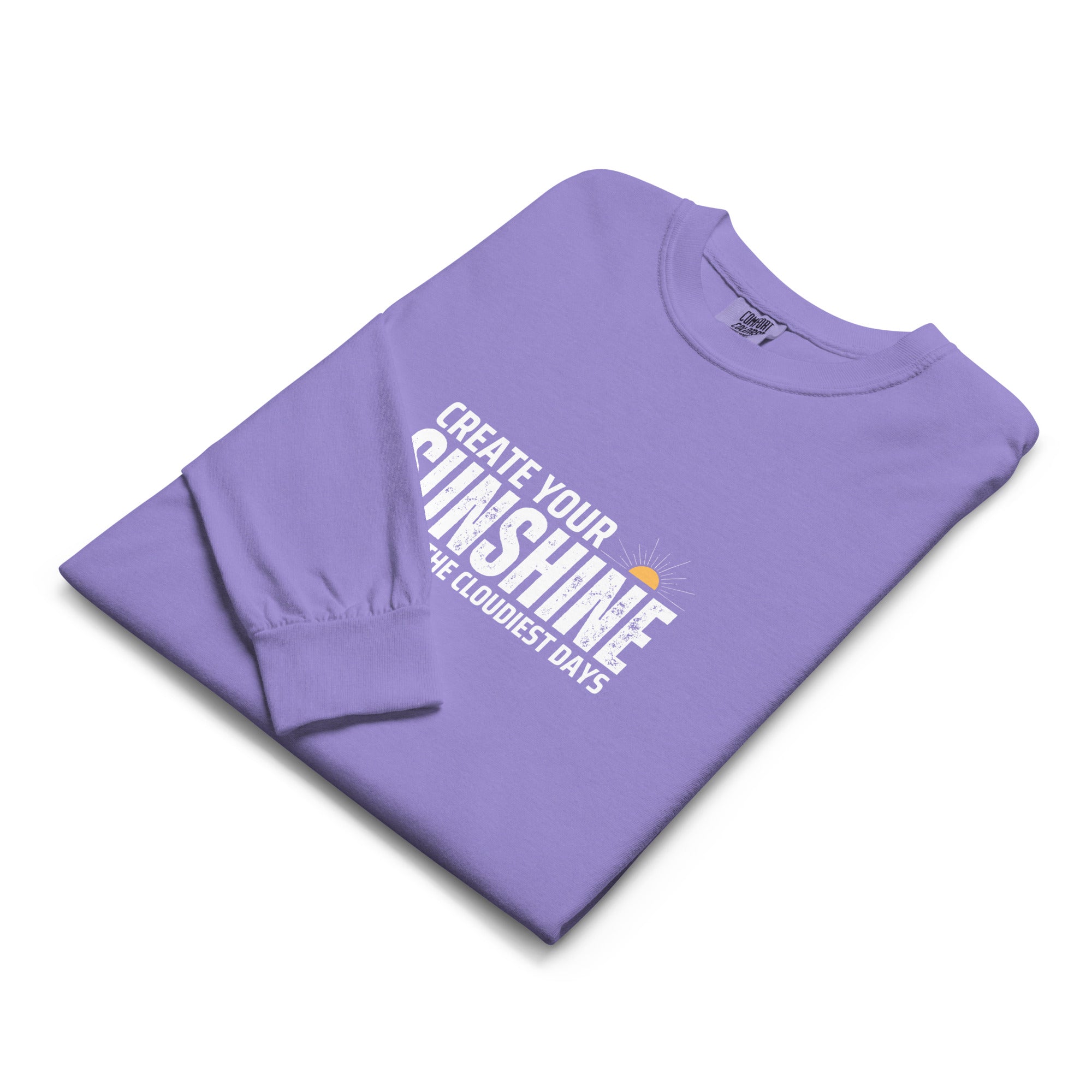 Unisex Garment-dyed heavyweight long-sleeve shirt | Create Your Sunshine long-sleeve shirt AwRans Clothing unisex-garment-dyed-heavyweight-long-sleeve-shirt-violet-front-67eab7738c8c1