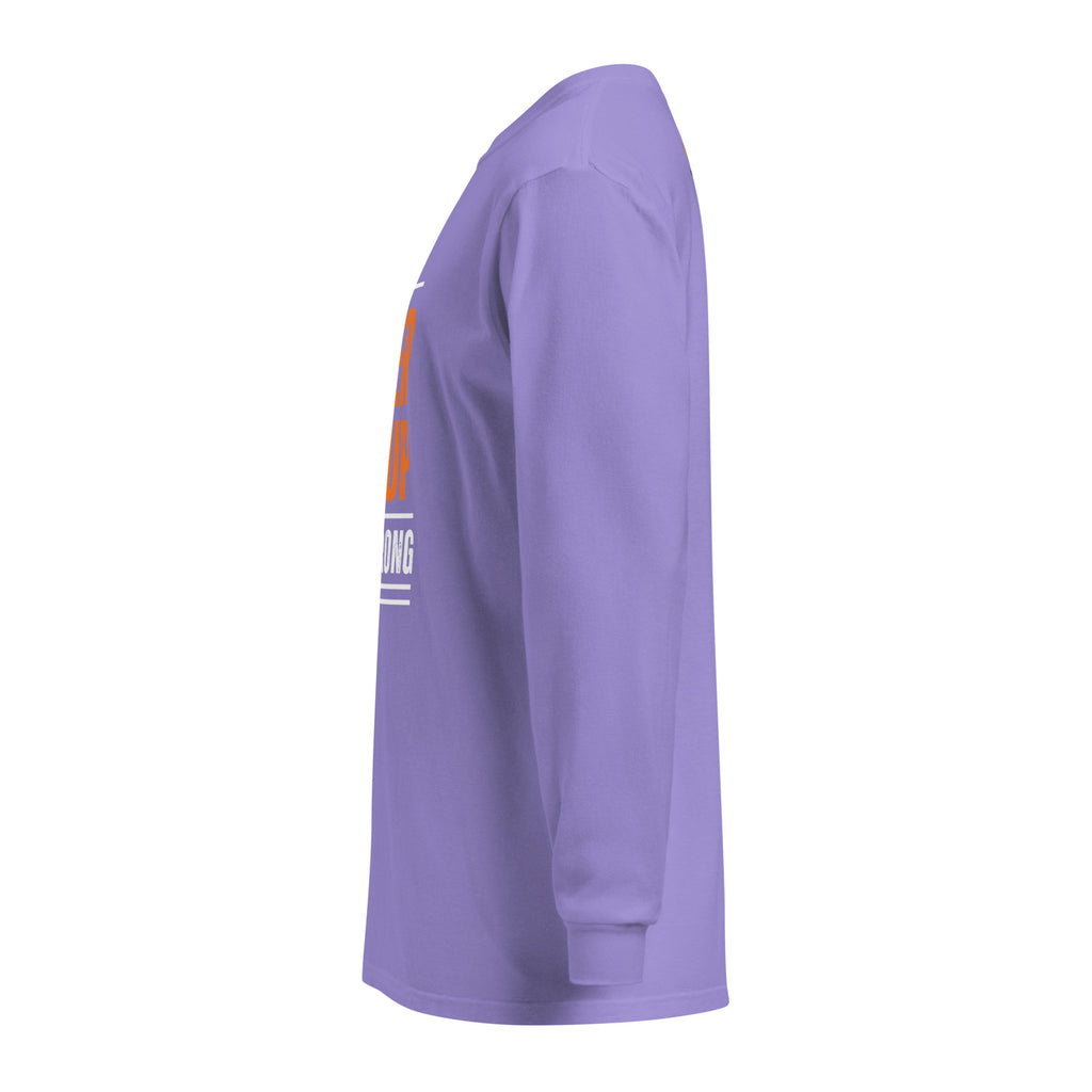 Unisex Garment-dyed heavyweight long-sleeve shirt | Always Never Give Up Stay Strong long-sleeve shirt AwRans Clothing unisex-garment-dyed-heavyweight-long-sleeve-shirt-violet-left-67eab0a3f39a4