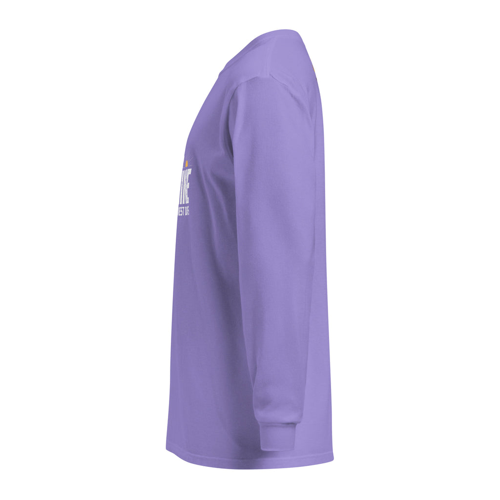 Unisex Garment-dyed heavyweight long-sleeve shirt | Create Your Sunshine long-sleeve shirt AwRans Clothing unisex-garment-dyed-heavyweight-long-sleeve-shirt-violet-left-67eab77394962