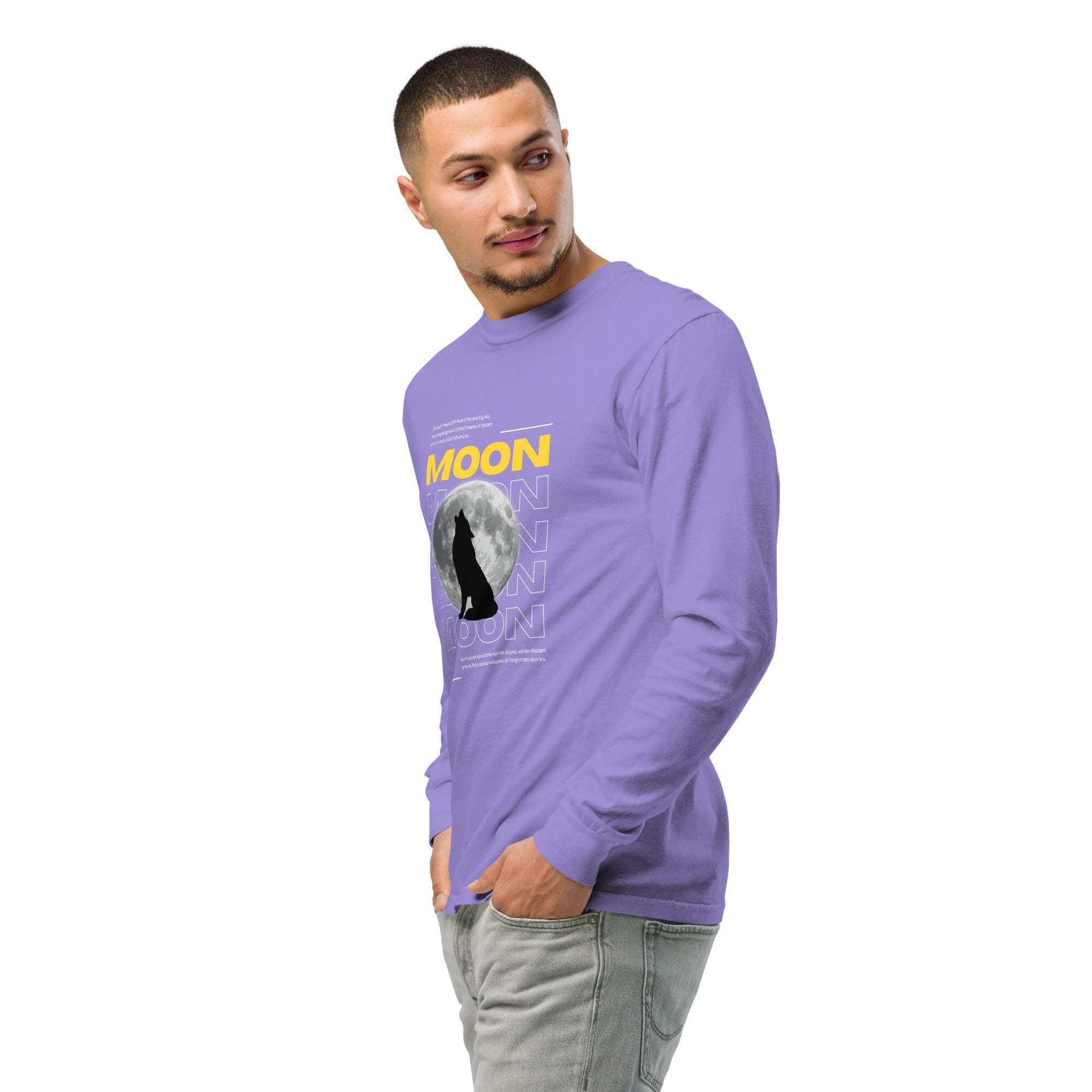 Unisex Garment-dyed heavyweight long-sleeve shirt | Moon long-sleeve shirt AwRans Clothing unisex-garment-dyed-heavyweight-long-sleeve-shirt-violet-left-front-2-67eaaf414566a