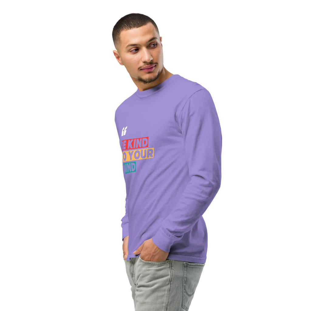 Unisex Garment-dyed heavyweight long-sleeve shirt | Be Kind To Your Mind long-sleeve shirt AwRans Clothing unisex-garment-dyed-heavyweight-long-sleeve-shirt-violet-left-front-2-67eaaff18cfe2