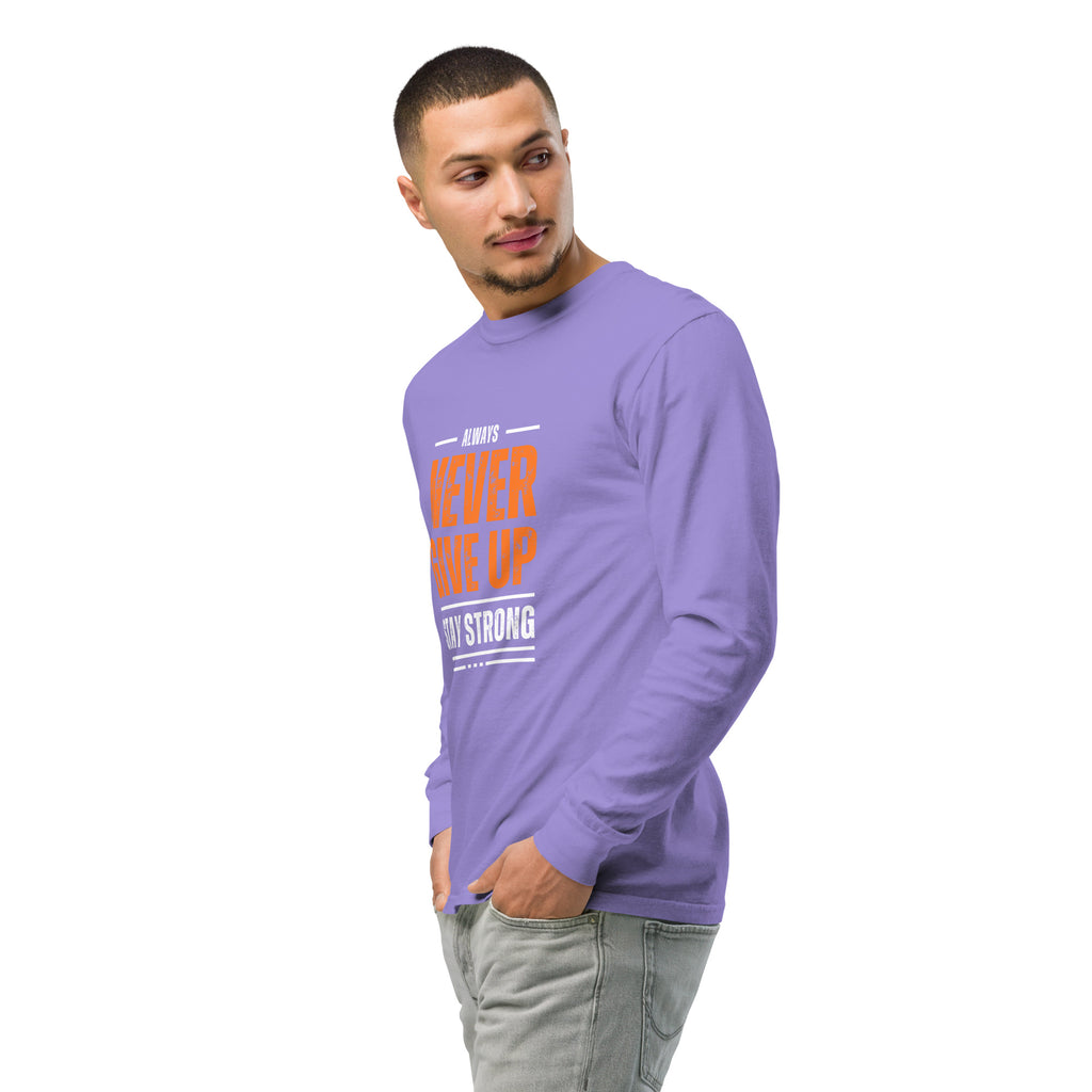 Unisex Garment-dyed heavyweight long-sleeve shirt | Always Never Give Up Stay Strong long-sleeve shirt AwRans Clothing unisex-garment-dyed-heavyweight-long-sleeve-shirt-violet-left-front-2-67eab0a3e9a8b