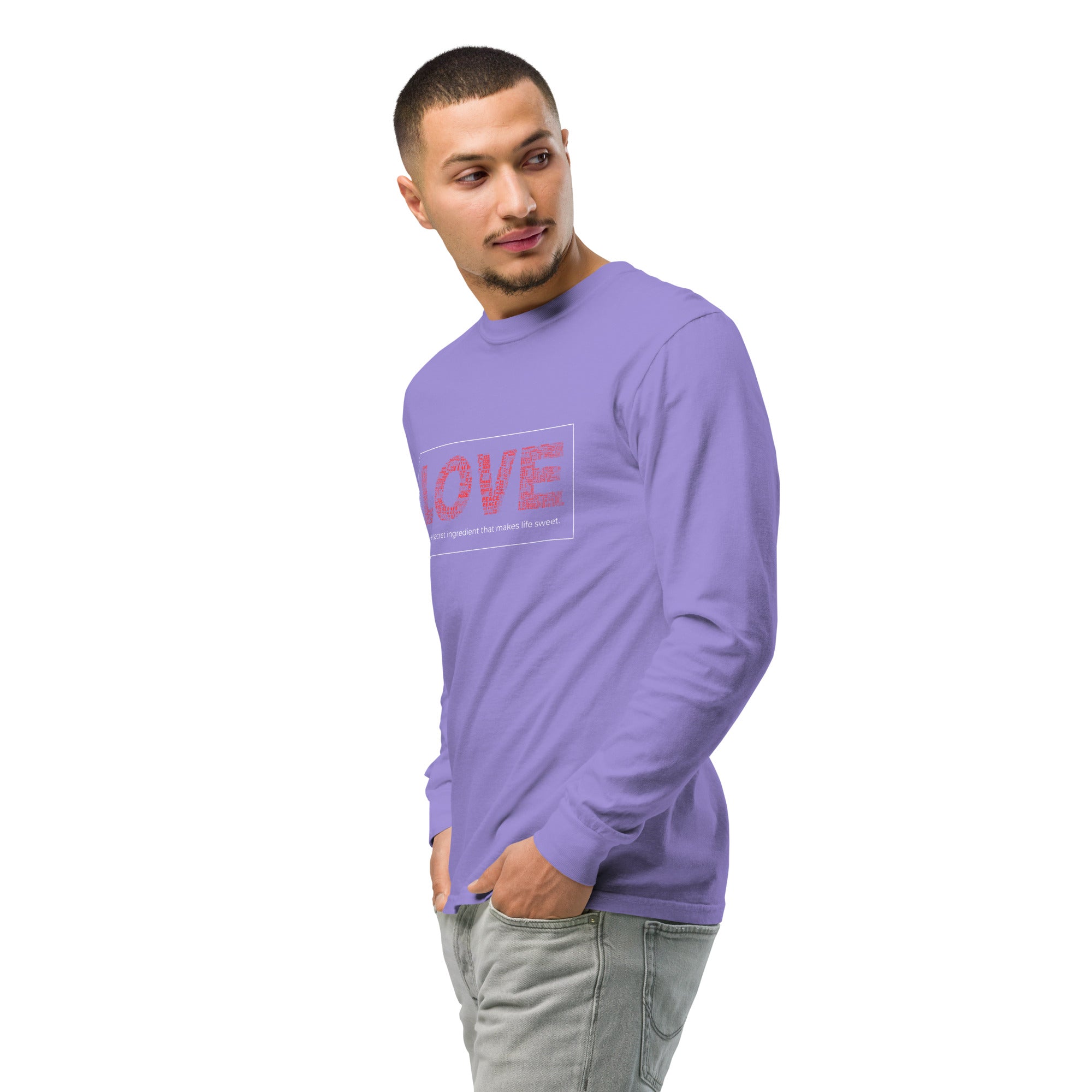 Unisex Garment-dyed heavyweight long-sleeve shirt | Love long-sleeve shirt AwRans Clothing unisex-garment-dyed-heavyweight-long-sleeve-shirt-violet-left-front-2-67eab20ca5e16