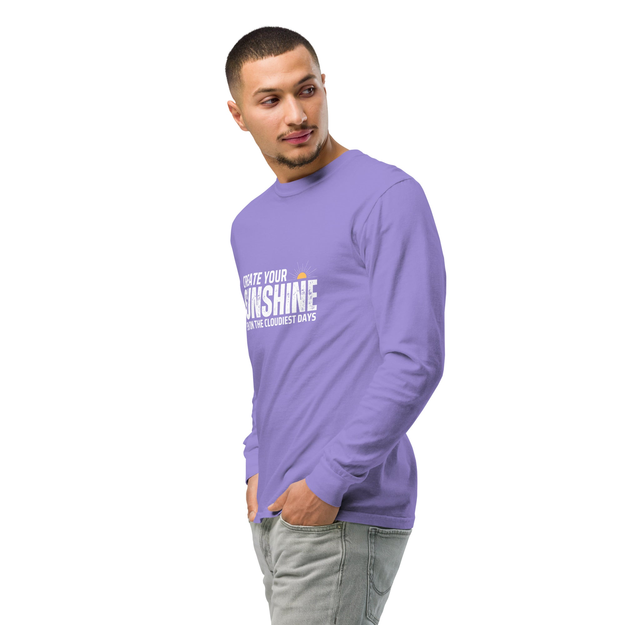 Unisex Garment-dyed heavyweight long-sleeve shirt | Create Your Sunshine long-sleeve shirt AwRans Clothing unisex-garment-dyed-heavyweight-long-sleeve-shirt-violet-left-front-2-67eab7739174f