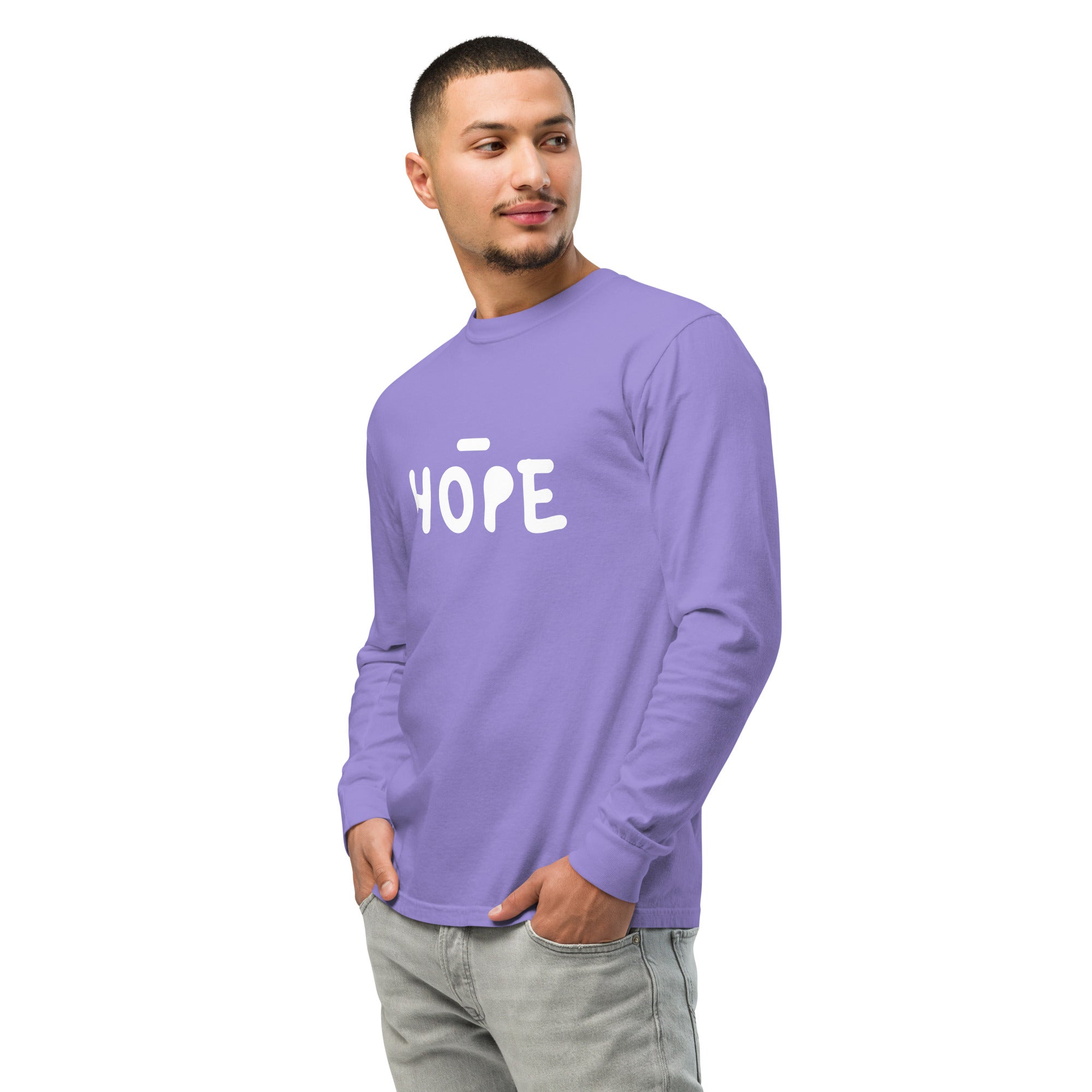 Unisex Garment-dyed heavyweight long-sleeve shirt | Hope long-sleeve shirt AwRans Clothing unisex-garment-dyed-heavyweight-long-sleeve-shirt-violet-left-front-67eaade5617a4