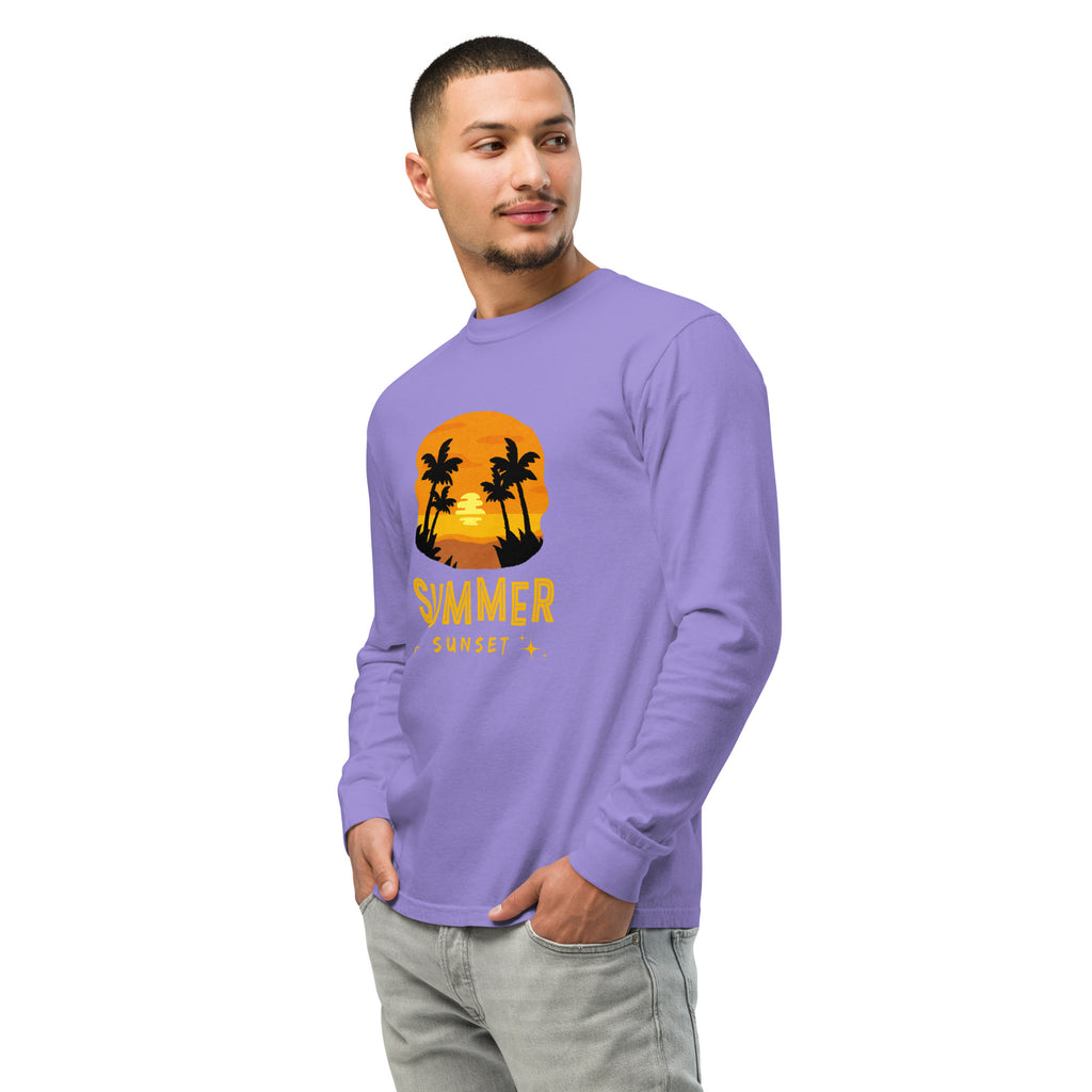 Unisex Garment-dyed heavyweight long-sleeve shirt | Summer Sunset long-sleeve shirt AwRans Clothing unisex-garment-dyed-heavyweight-long-sleeve-shirt-violet-left-front-67eaae925b27a