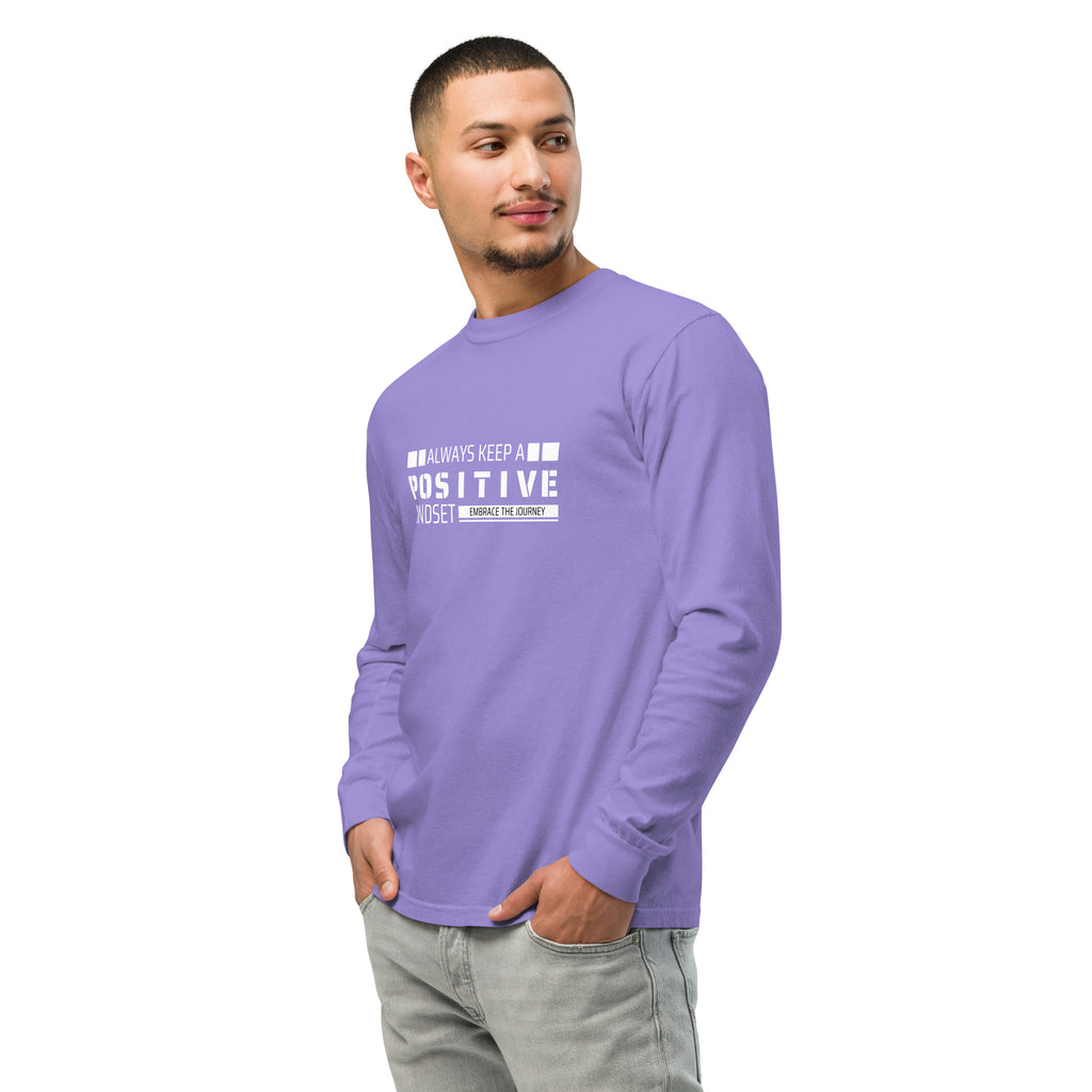 Unisex Garment-dyed heavyweight long-sleeve shirt | Always Keep A Positive Mindset long-sleeve shirt AwRans Clothing unisex-garment-dyed-heavyweight-long-sleeve-shirt-violet-left-front-67eab2c33cf34