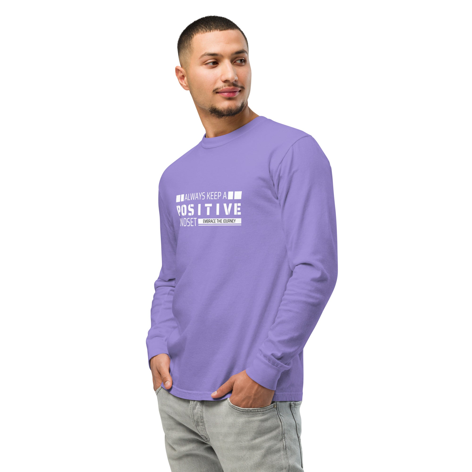 Unisex Garment-dyed heavyweight long-sleeve shirt | Always Keep A Positive Mindset long-sleeve shirt AwRans Clothing unisex-garment-dyed-heavyweight-long-sleeve-shirt-violet-left-front-67eab2c33cf34