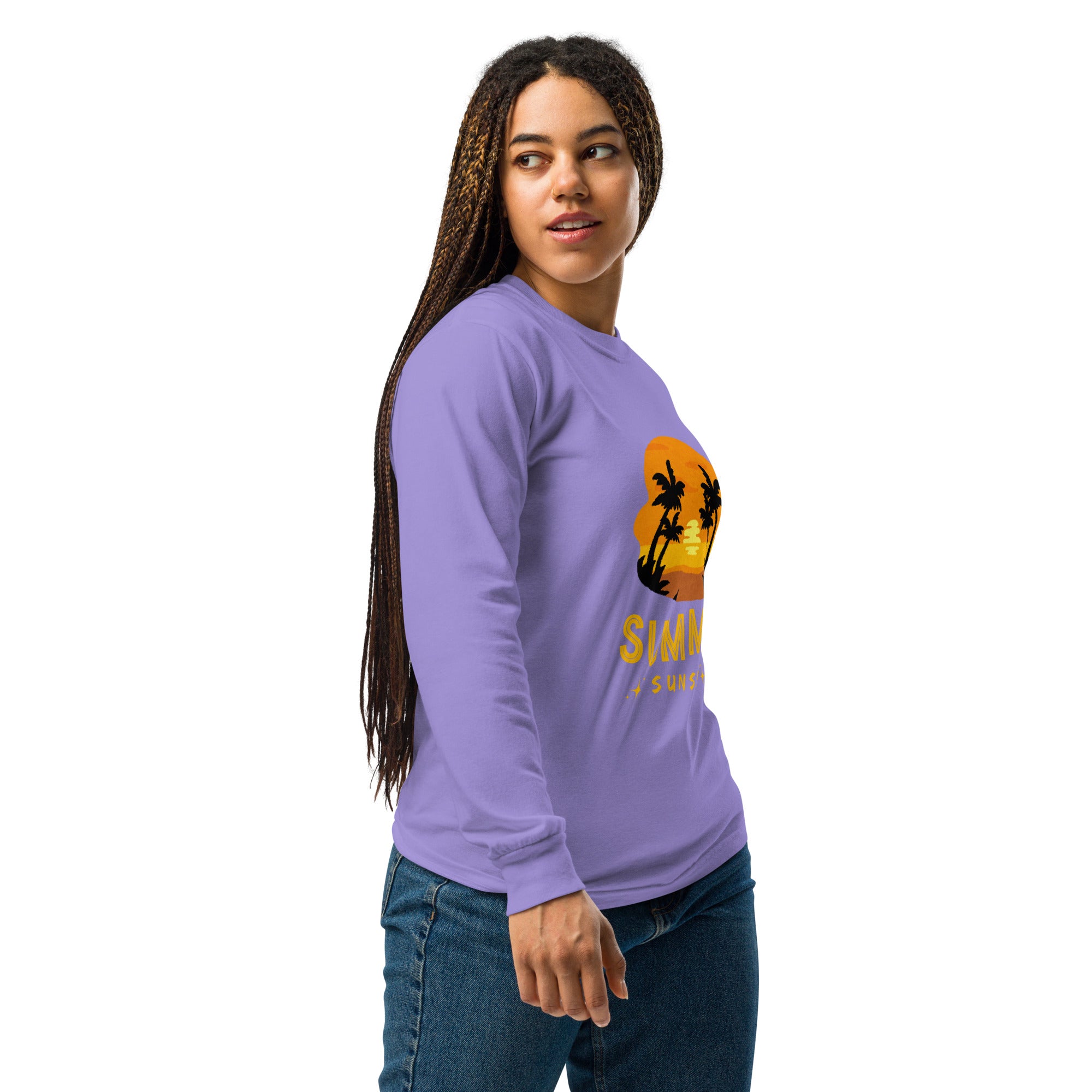 Unisex Garment-dyed heavyweight long-sleeve shirt | Summer Sunset long-sleeve shirt AwRans Clothing unisex-garment-dyed-heavyweight-long-sleeve-shirt-violet-right-67eaae925a035