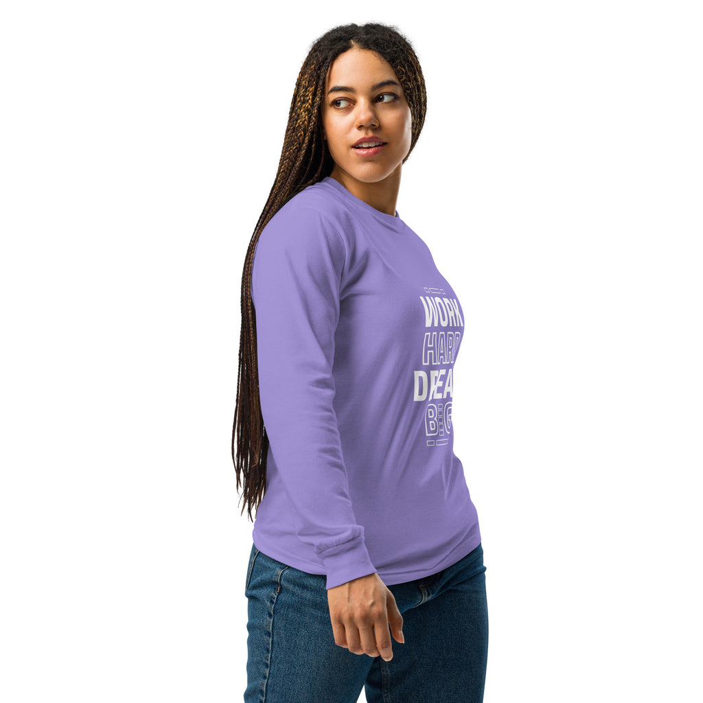 Unisex Garment-dyed heavyweight long-sleeve shirt | Work Hard , Dream Big long-sleeve shirt AwRans Clothing unisex-garment-dyed-heavyweight-long-sleeve-shirt-violet-right-67eab157d8e66