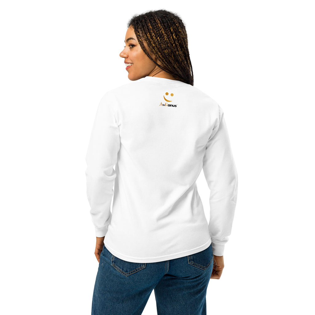 Unisex Garment-dyed heavyweight long-sleeve shirt | Be Kind To Your Mind long-sleeve shirt AwRans Clothing unisex-garment-dyed-heavyweight-long-sleeve-shirt-white-back-67eaaff1a6599