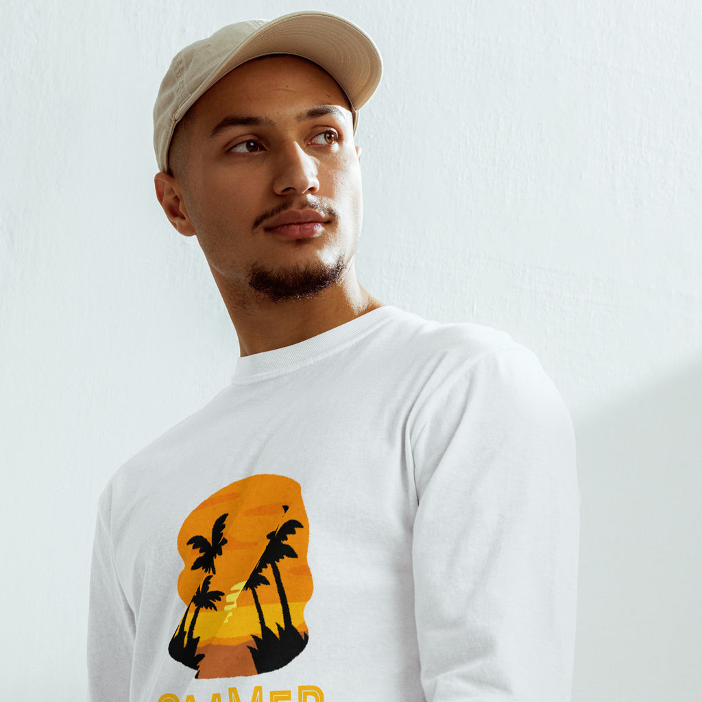 Unisex Garment-dyed heavyweight long-sleeve shirt | Summer Sunset long-sleeve shirt AwRans Clothing unisex-garment-dyed-heavyweight-long-sleeve-shirt-white-front-67eaae9261995