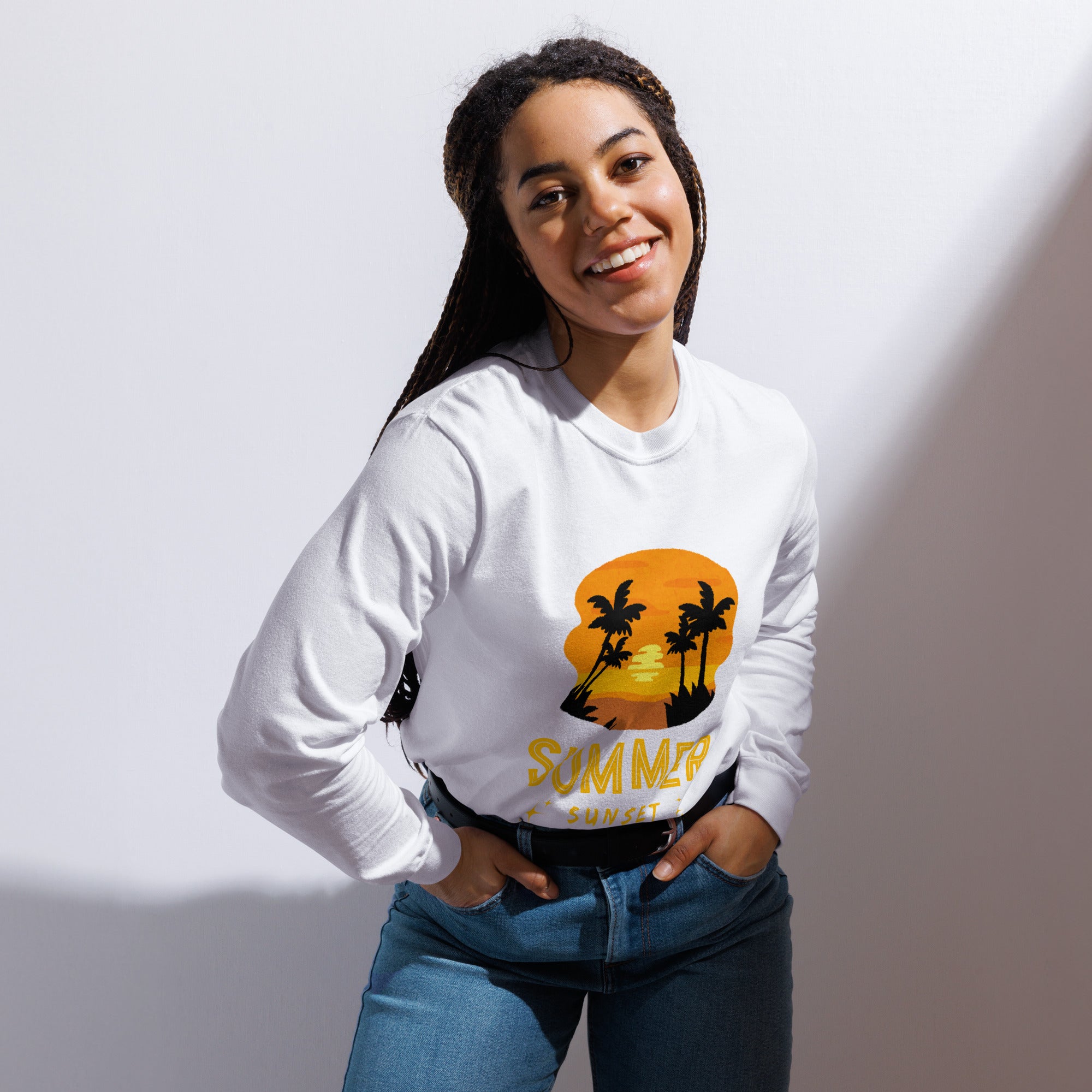 Unisex Garment-dyed heavyweight long-sleeve shirt | Summer Sunset long-sleeve shirt AwRans Clothing unisex-garment-dyed-heavyweight-long-sleeve-shirt-white-front-67eaae9262f9e