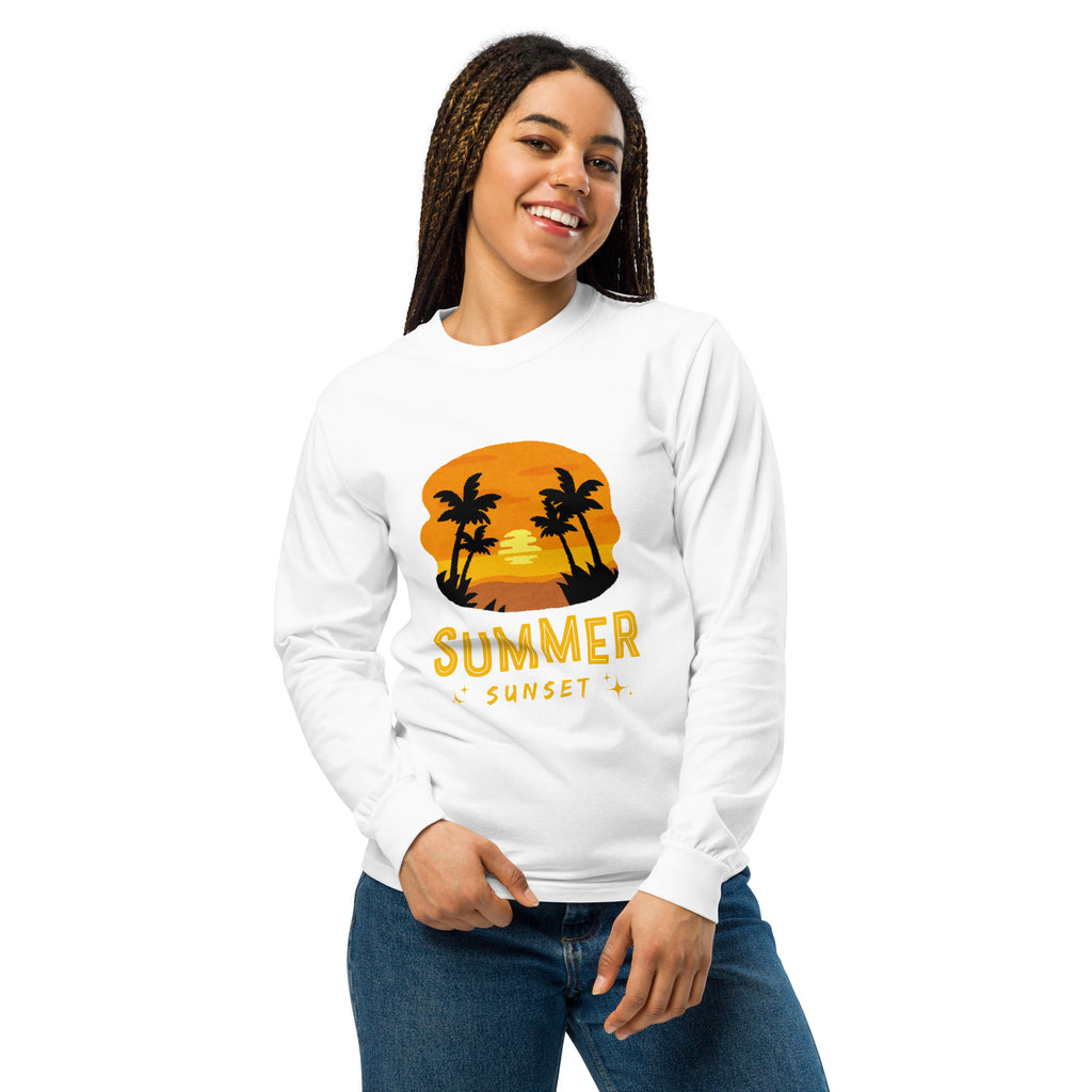 Unisex Garment-dyed heavyweight long-sleeve shirt | Summer Sunset long-sleeve shirt AwRans Clothing unisex-garment-dyed-heavyweight-long-sleeve-shirt-white-front-67eaae926b345