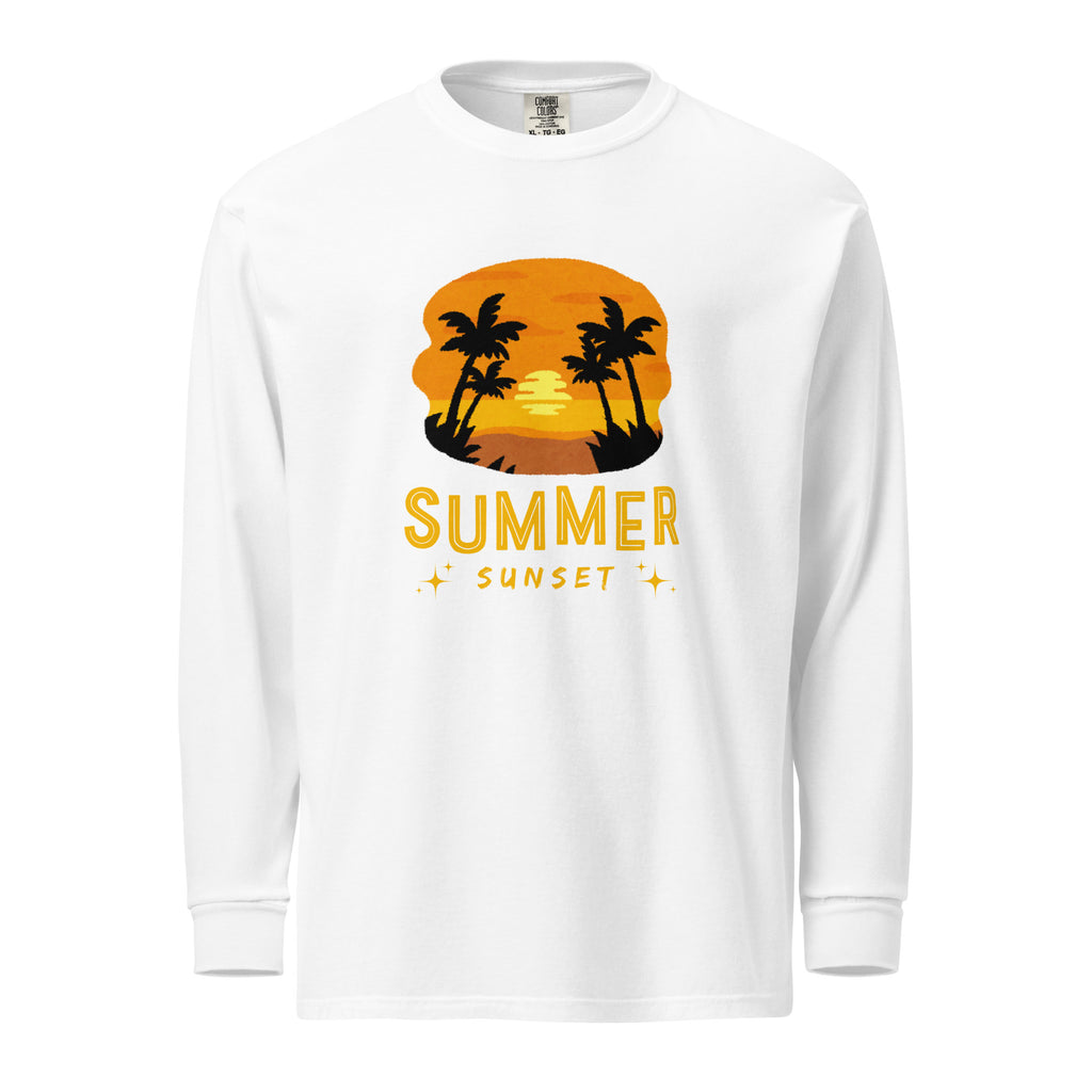 Unisex Garment-dyed heavyweight long-sleeve shirt | Summer Sunset long-sleeve shirt AwRans Clothing unisex-garment-dyed-heavyweight-long-sleeve-shirt-white-front-67eaae926f88b