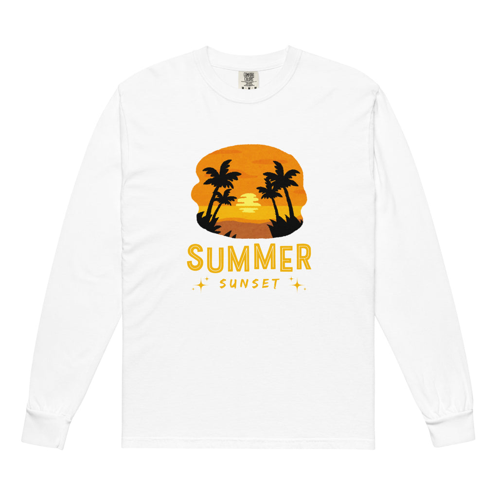 Unisex Garment-dyed heavyweight long-sleeve shirt | Summer Sunset long-sleeve shirt AwRans Clothing unisex-garment-dyed-heavyweight-long-sleeve-shirt-white-front-67eaae927eea9