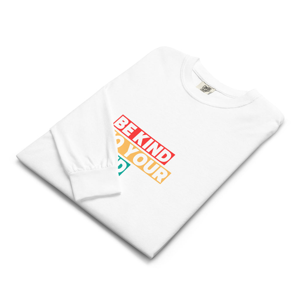 Unisex Garment-dyed heavyweight long-sleeve shirt | Be Kind To Your Mind long-sleeve shirt AwRans Clothing unisex-garment-dyed-heavyweight-long-sleeve-shirt-white-front-67eaaff1a03c1