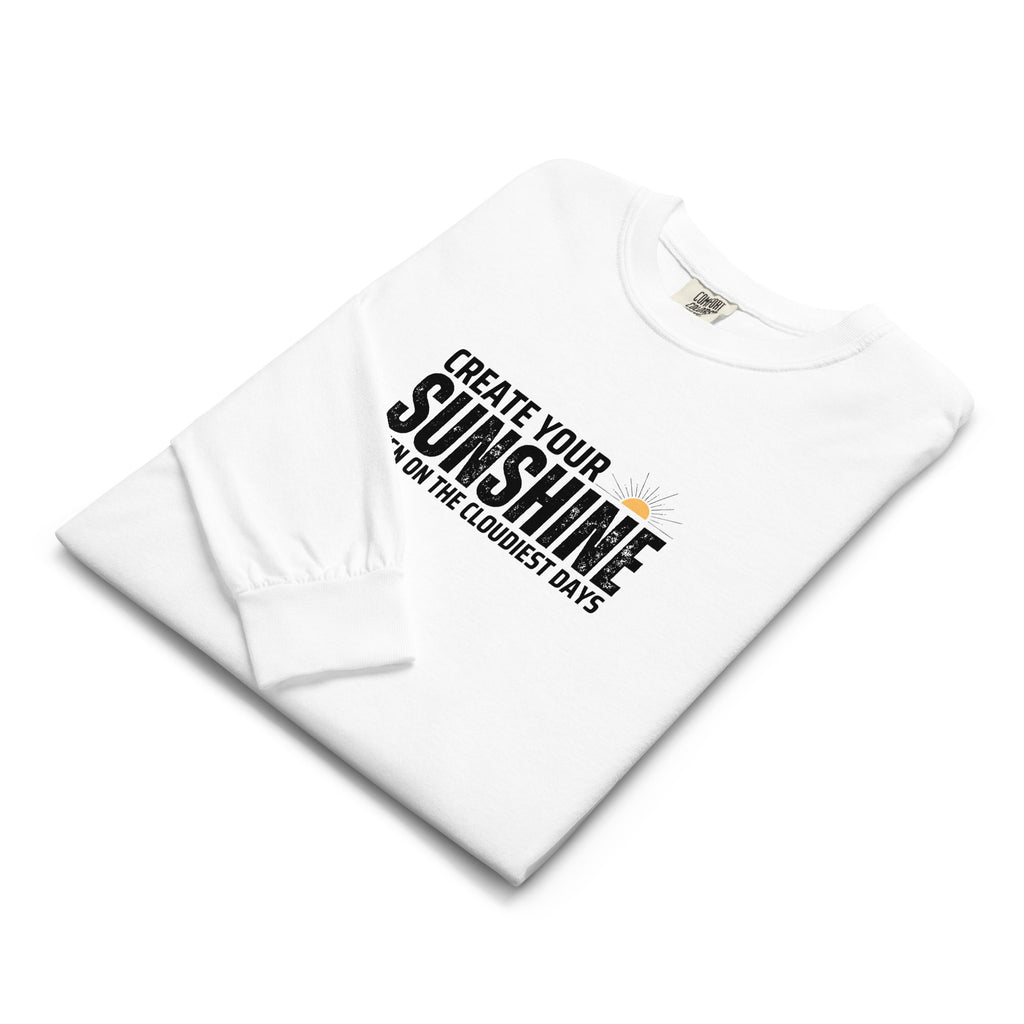 Unisex Garment-dyed heavyweight long-sleeve shirt | Create Your Sunshine long-sleeve shirt AwRans Clothing unisex-garment-dyed-heavyweight-long-sleeve-shirt-white-front-67f015d5ea4ed
