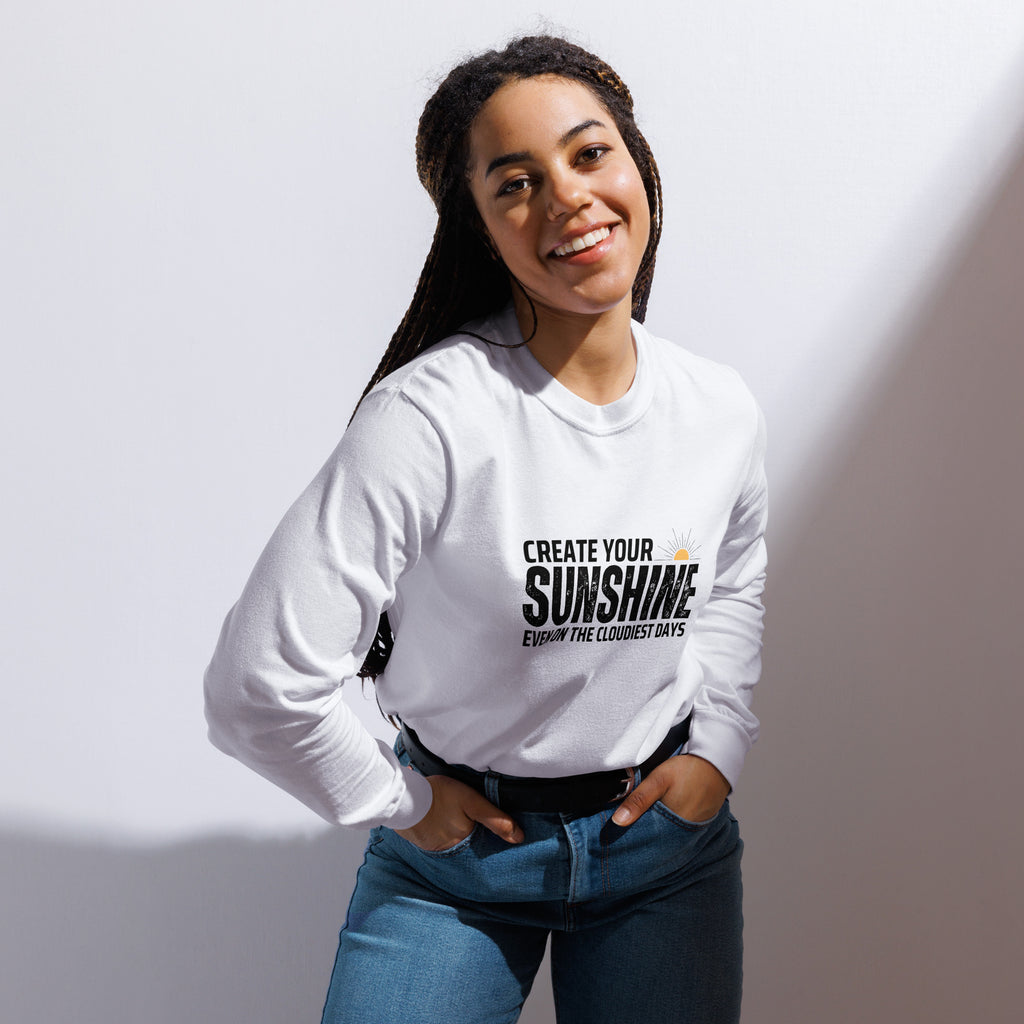 Unisex Garment-dyed heavyweight long-sleeve shirt | Create Your Sunshine long-sleeve shirt AwRans Clothing unisex-garment-dyed-heavyweight-long-sleeve-shirt-white-front-67f015d5eac52