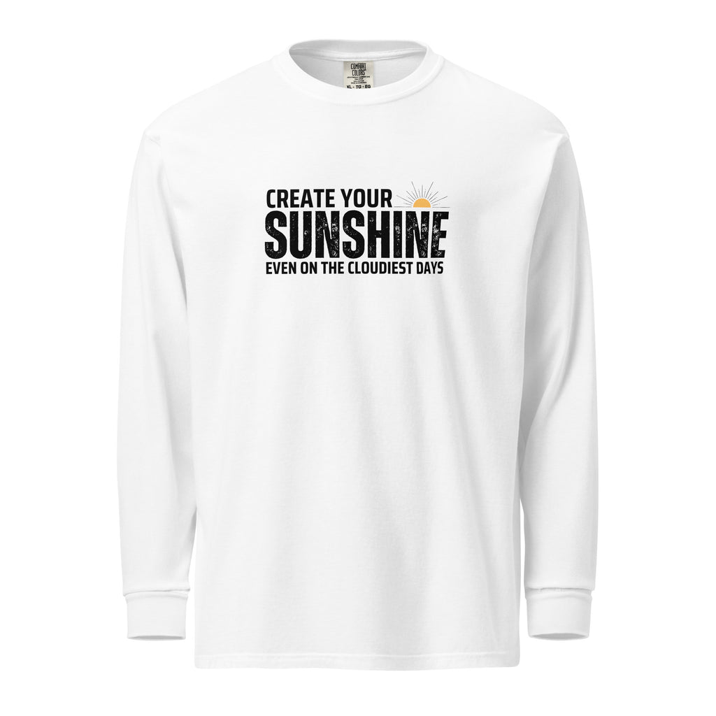 Unisex Garment-dyed heavyweight long-sleeve shirt | Create Your Sunshine long-sleeve shirt AwRans Clothing unisex-garment-dyed-heavyweight-long-sleeve-shirt-white-front-67f015d5eb6cb