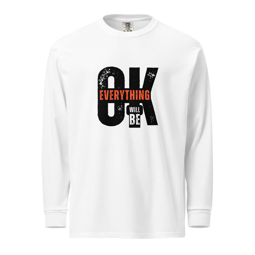 Unisex Garment-dyed heavyweight long-sleeve shirt | Everything Will Be Ok long-sleeve shirt AwRans Clothing unisex-garment-dyed-heavyweight-long-sleeve-shirt-white-front-67f03cda9a914