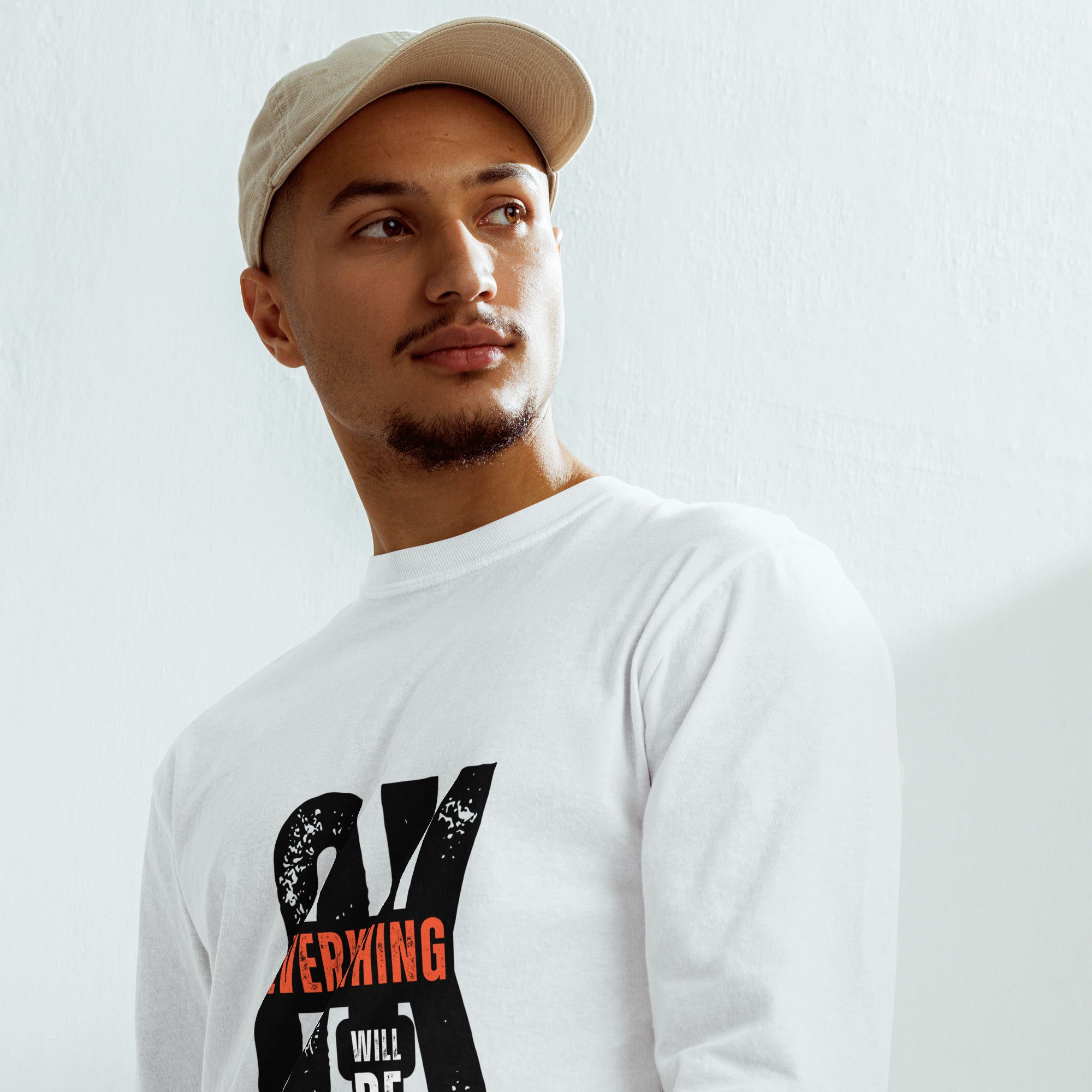 Unisex Garment-dyed heavyweight long-sleeve shirt | Everything Will Be Ok long-sleeve shirt AwRans Clothing unisex-garment-dyed-heavyweight-long-sleeve-shirt-white-front-67f03cda9bb06