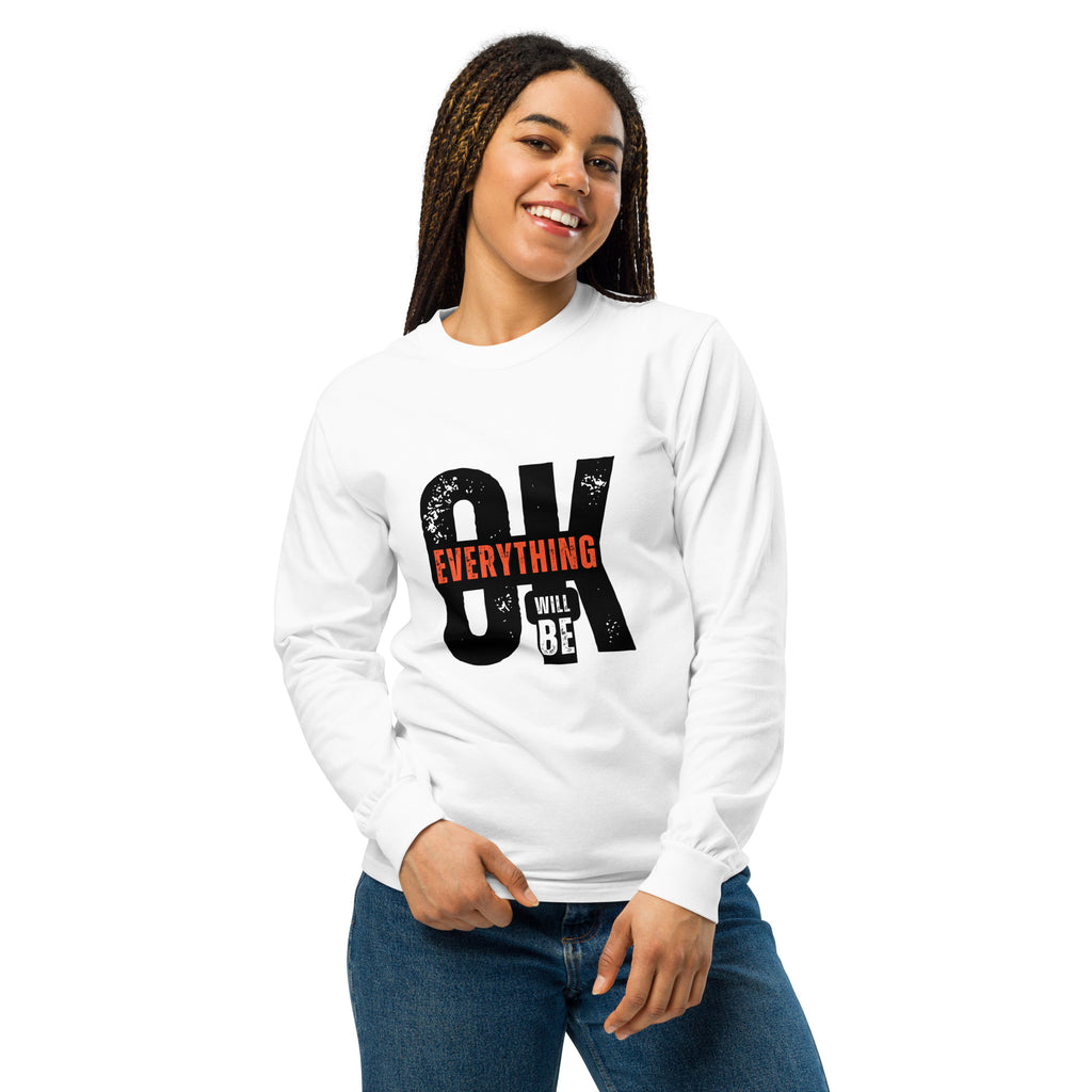 Unisex Garment-dyed heavyweight long-sleeve shirt | Everything Will Be Ok long-sleeve shirt AwRans Clothing unisex-garment-dyed-heavyweight-long-sleeve-shirt-white-front-67f03cda9c4bb