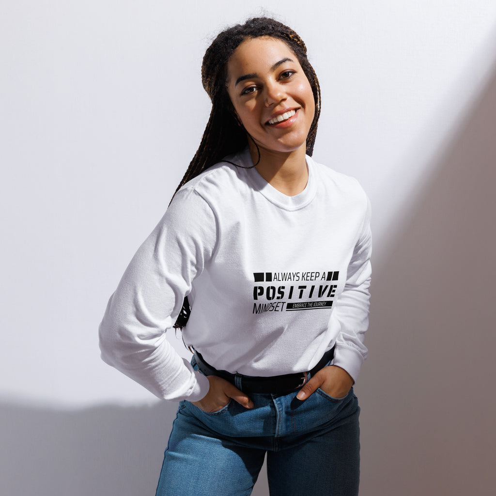 Unisex Garment-dyed heavyweight long-sleeve shirt | Always Keep A Positive Mindset long-sleeve shirt AwRans Clothing unisex-garment-dyed-heavyweight-long-sleeve-shirt-white-front-67f041083f55f
