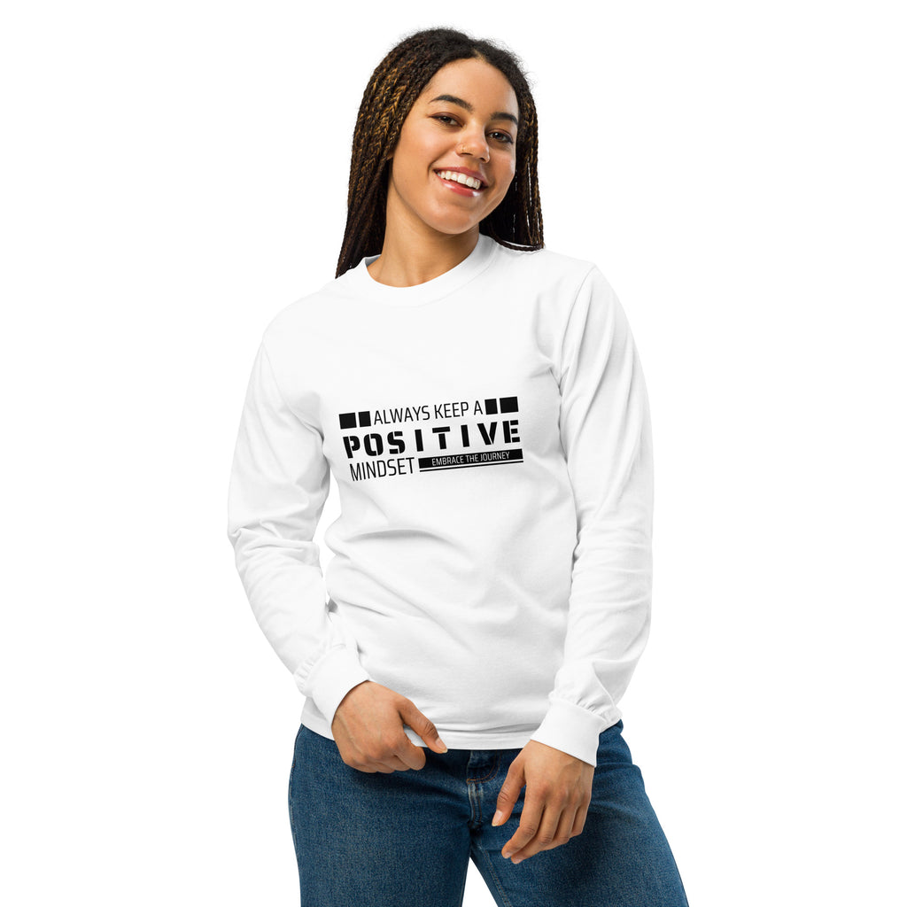 Unisex Garment-dyed heavyweight long-sleeve shirt | Always Keep A Positive Mindset long-sleeve shirt AwRans Clothing unisex-garment-dyed-heavyweight-long-sleeve-shirt-white-front-67f041084136f