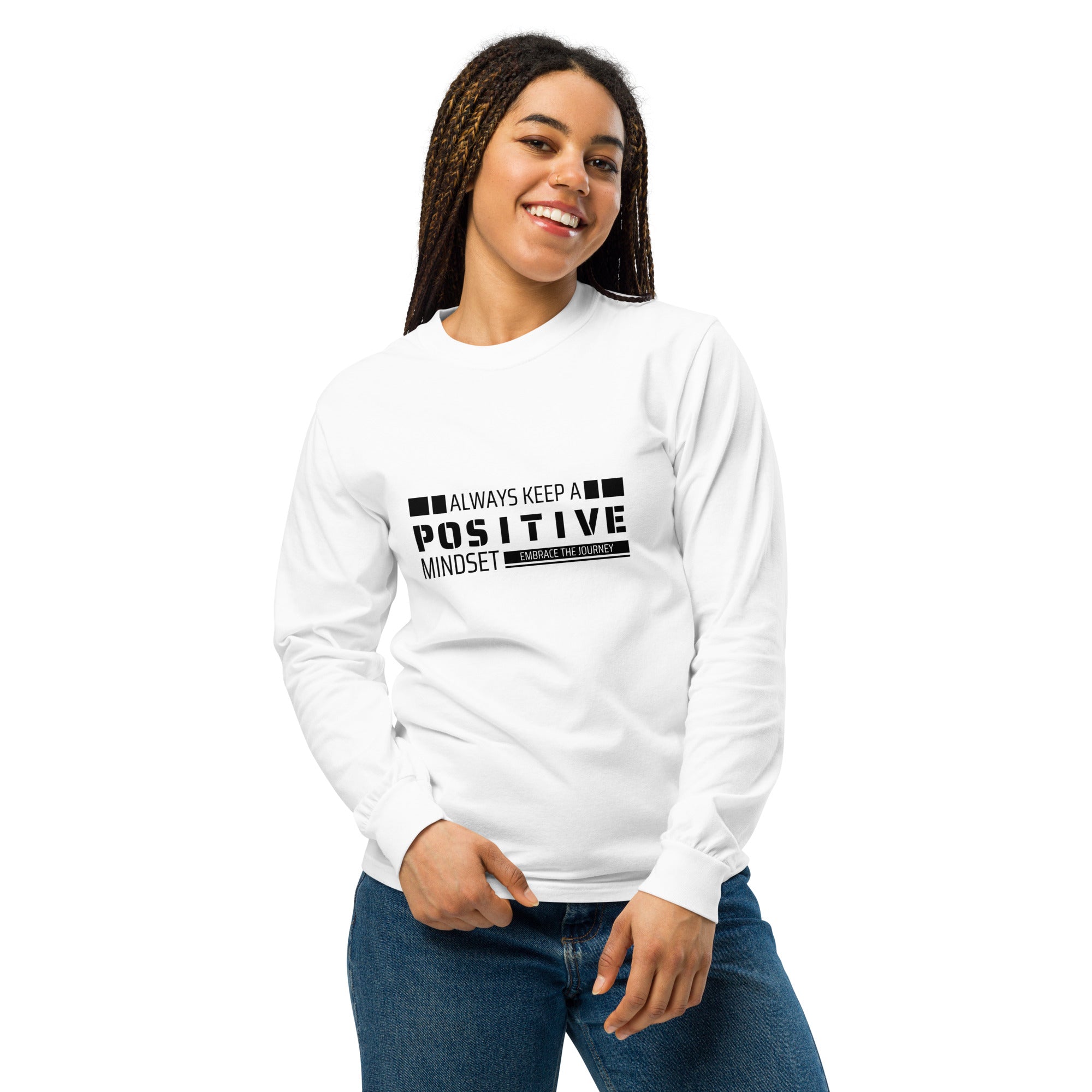 Unisex Garment-dyed heavyweight long-sleeve shirt | Always Keep A Positive Mindset long-sleeve shirt AwRans Clothing unisex-garment-dyed-heavyweight-long-sleeve-shirt-white-front-67f041084136f