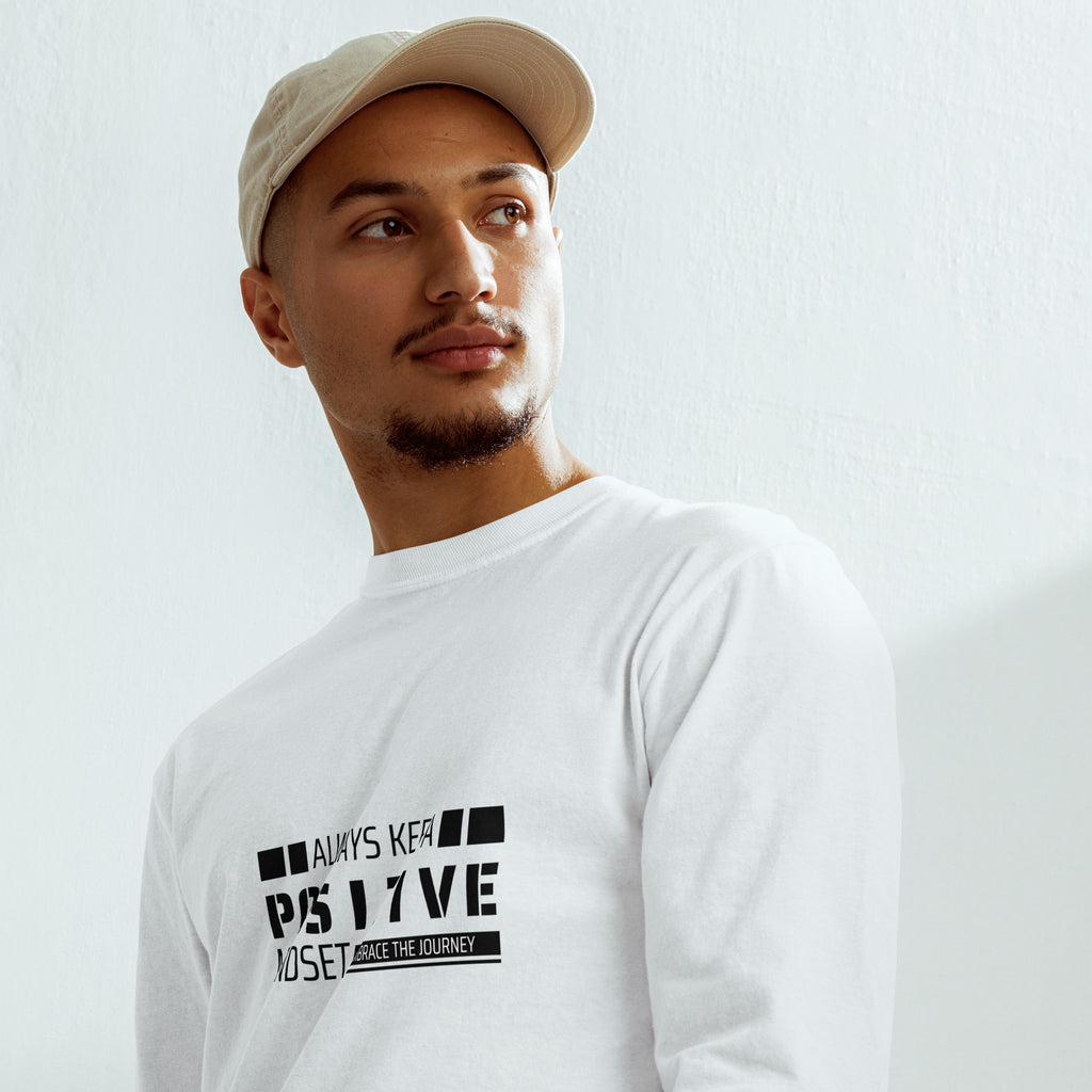 Unisex Garment-dyed heavyweight long-sleeve shirt | Always Keep A Positive Mindset long-sleeve shirt AwRans Clothing unisex-garment-dyed-heavyweight-long-sleeve-shirt-white-front-67f04108419ed