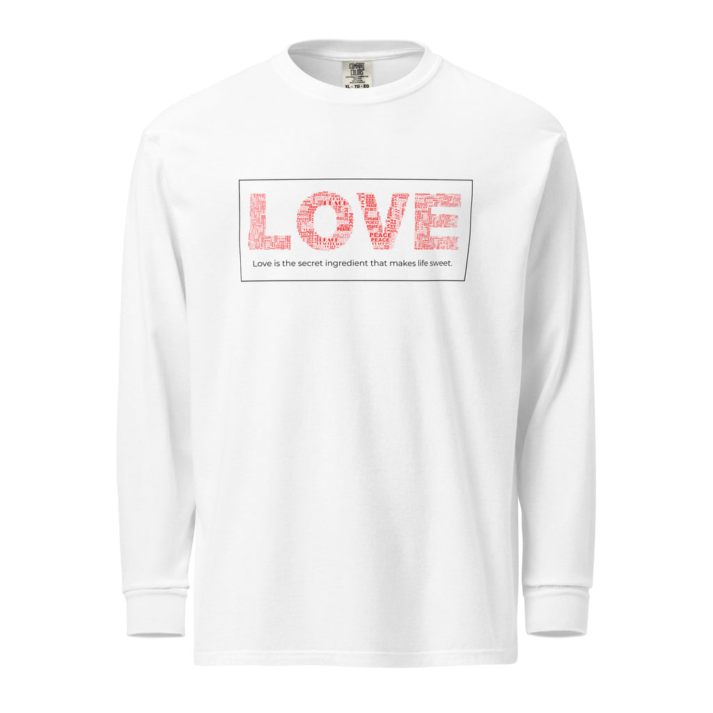 Unisex Garment-dyed heavyweight long-sleeve shirt | Love long-sleeve shirt AwRans Clothing unisex-garment-dyed-heavyweight-long-sleeve-shirt-white-front-67f041582ecba