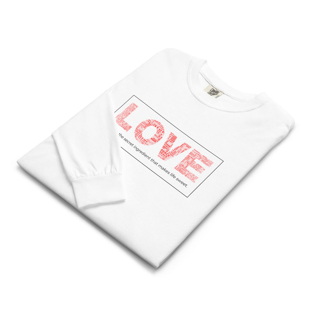 Unisex Garment-dyed heavyweight long-sleeve shirt | Love long-sleeve shirt AwRans Clothing unisex-garment-dyed-heavyweight-long-sleeve-shirt-white-front-67f041582fab5