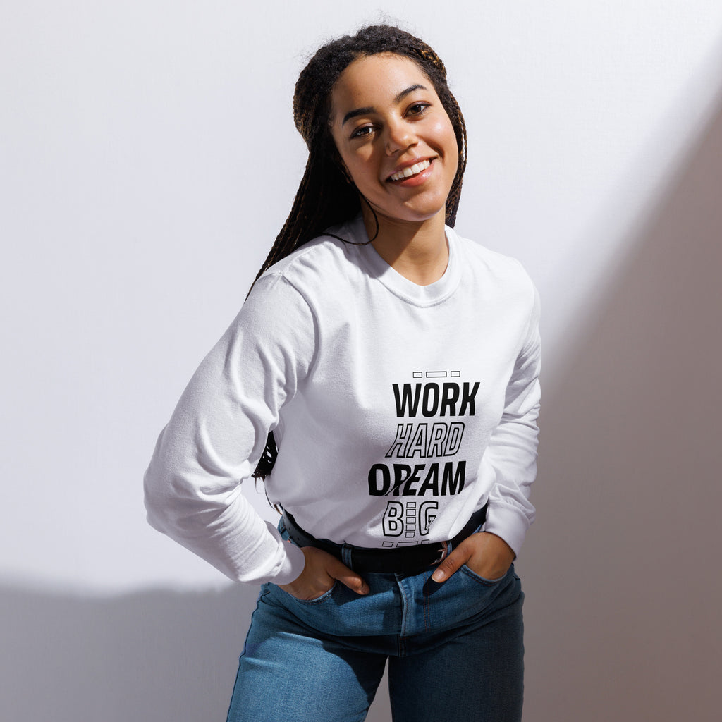 Unisex Garment-dyed heavyweight long-sleeve shirt | Work Hard , Dream Big long-sleeve shirt AwRans Clothing unisex-garment-dyed-heavyweight-long-sleeve-shirt-white-front-67f041a3b94cf
