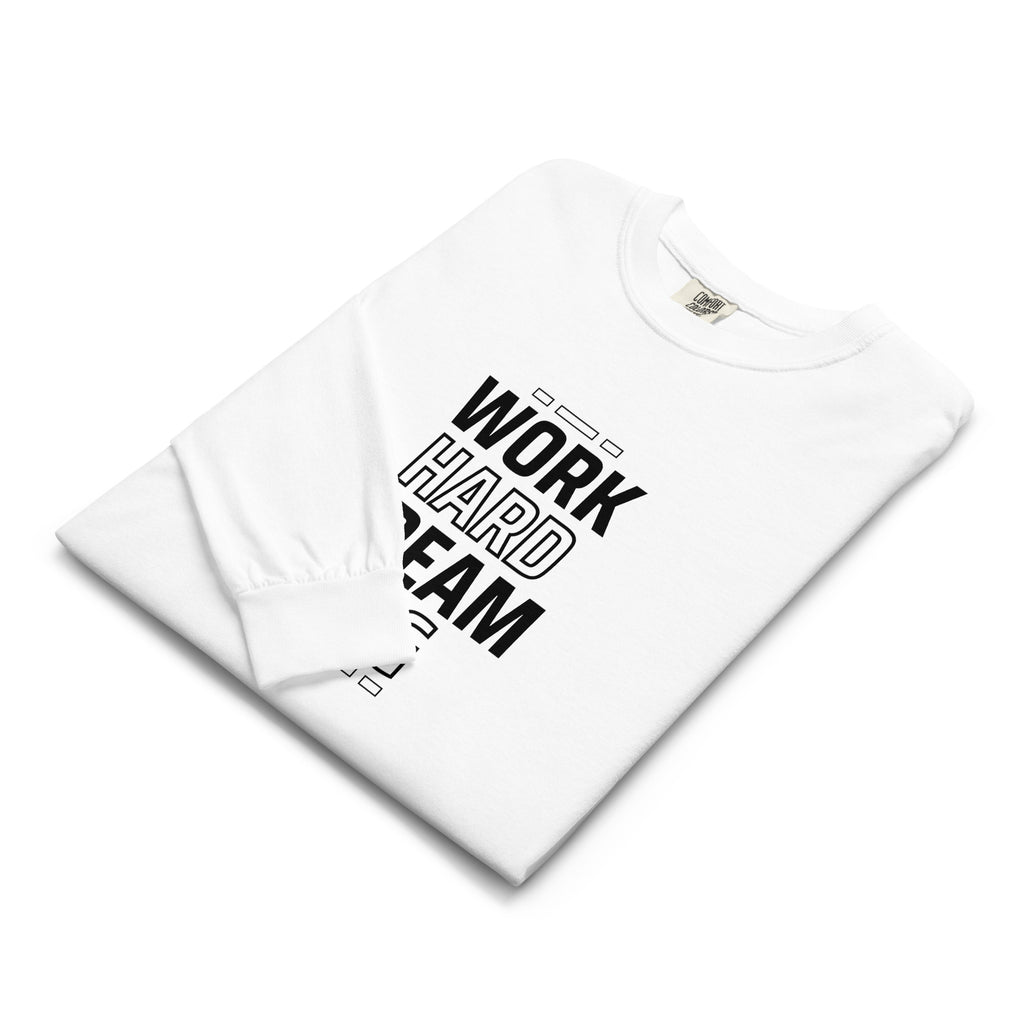 Unisex Garment-dyed heavyweight long-sleeve shirt | Work Hard , Dream Big long-sleeve shirt AwRans Clothing unisex-garment-dyed-heavyweight-long-sleeve-shirt-white-front-67f041a3ba186
