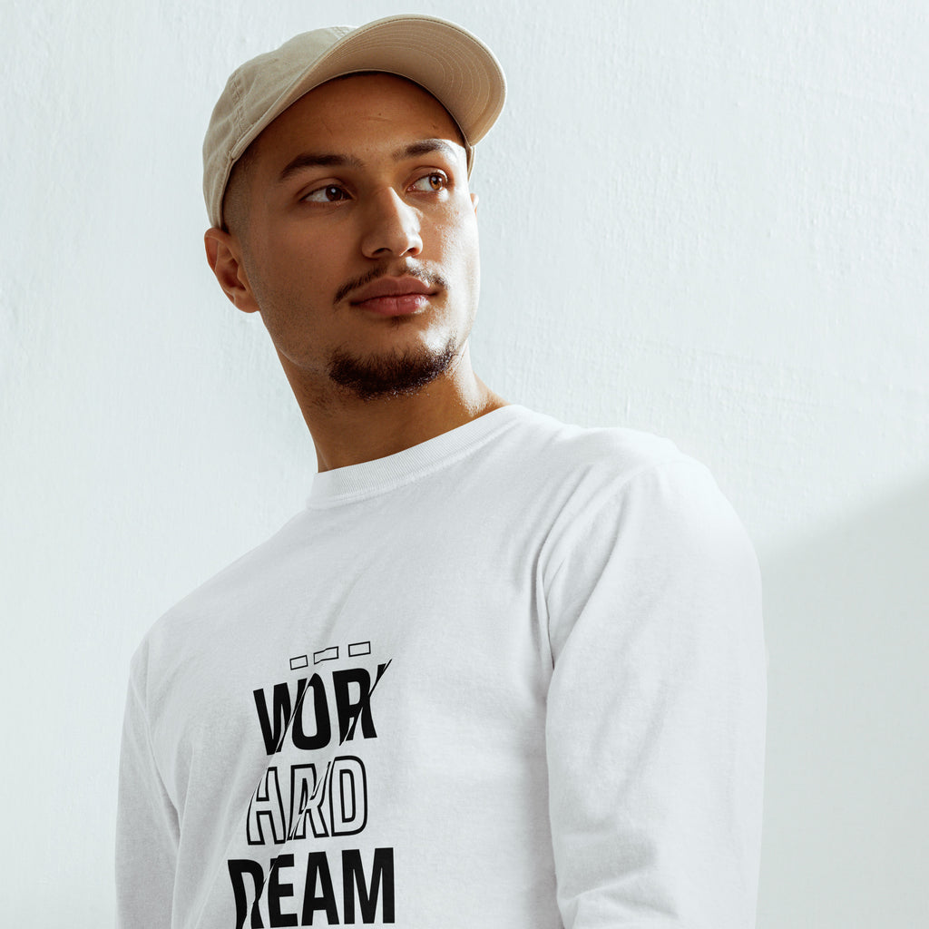 Unisex Garment-dyed heavyweight long-sleeve shirt | Work Hard , Dream Big long-sleeve shirt AwRans Clothing unisex-garment-dyed-heavyweight-long-sleeve-shirt-white-front-67f041a3baa95
