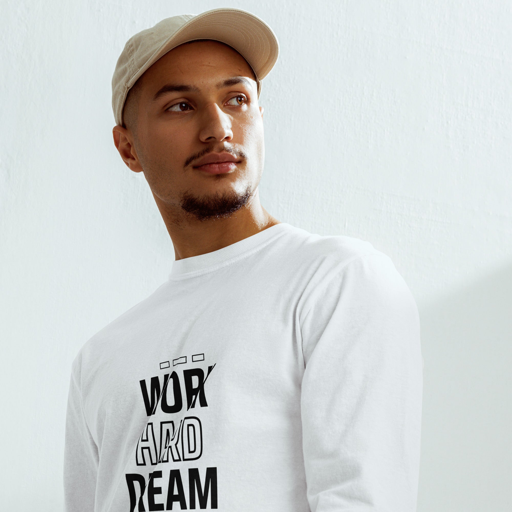Unisex Garment-dyed heavyweight long-sleeve shirt | Work Hard , Dream Big long-sleeve shirt AwRans Clothing unisex-garment-dyed-heavyweight-long-sleeve-shirt-white-front-67f041a3baa95