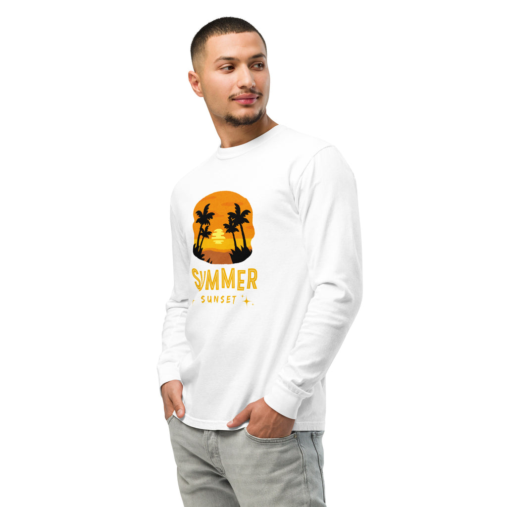 Unisex Garment-dyed heavyweight long-sleeve shirt | Summer Sunset long-sleeve shirt AwRans Clothing unisex-garment-dyed-heavyweight-long-sleeve-shirt-white-left-front-67eaae926deac