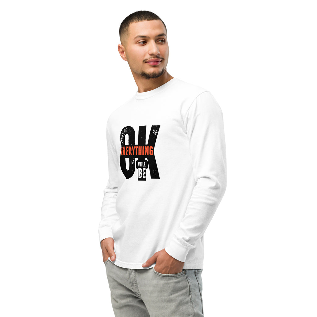 Unisex Garment-dyed heavyweight long-sleeve shirt | Everything Will Be Ok long-sleeve shirt AwRans Clothing unisex-garment-dyed-heavyweight-long-sleeve-shirt-white-left-front-67f03cda9a6cd